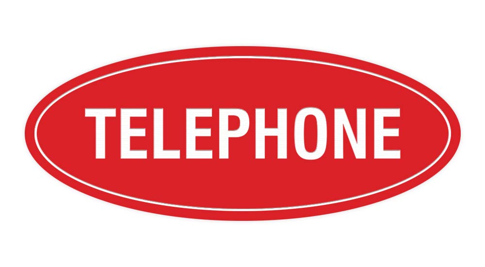 ByLITA Large Red Oval Telephone Sign - Vintage Style Metal Wall Decor for Home, Office, or Business Entrance