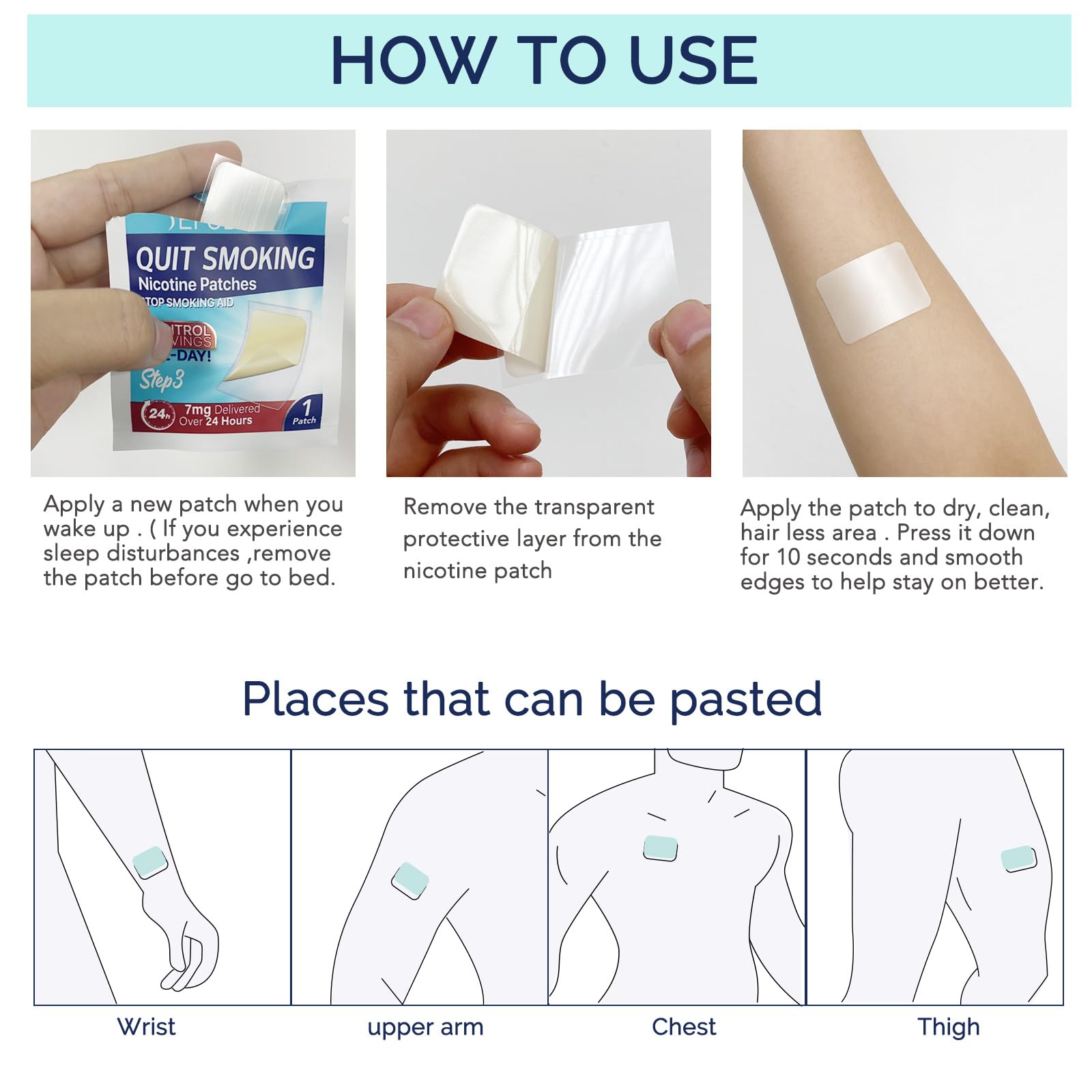 SDJUFE Step 3 Nicotine Patches 7mg, 30 Count - Stop Smoking Aid for Effective Smoking Cessation | Perfect for Quitting Cigarettes at Work or Home