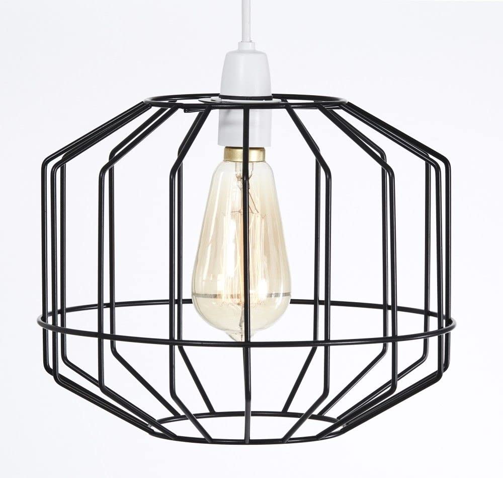 Vintage Industrial Metal Wire Basket Cage Lamp Shade - Retro Ceiling Pendant Light Fixture - Black Easy Fit Lighting Decor for Farmhouse, Loft & Cafe
