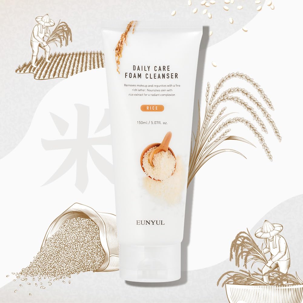EUNYUL Rice Cleansing Foam 150ml - Korean Skincare for Deep Cleansing & Daily Face Wash - Gentle Mousse Cleanser for Acne-Prone & Sensitive Skin - Perfect for Morning & Night Skincare Routine