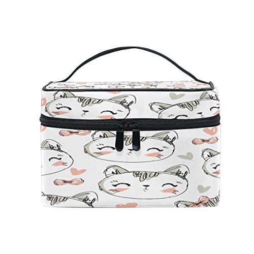 WELLDAY Premium Cute Cat Makeup Bag for Women & Girls - Travel Cosmetic Organizer, Train Case & Toiletry Pouch - Perfect for Vacation, Gym & Daily Essentials Storage