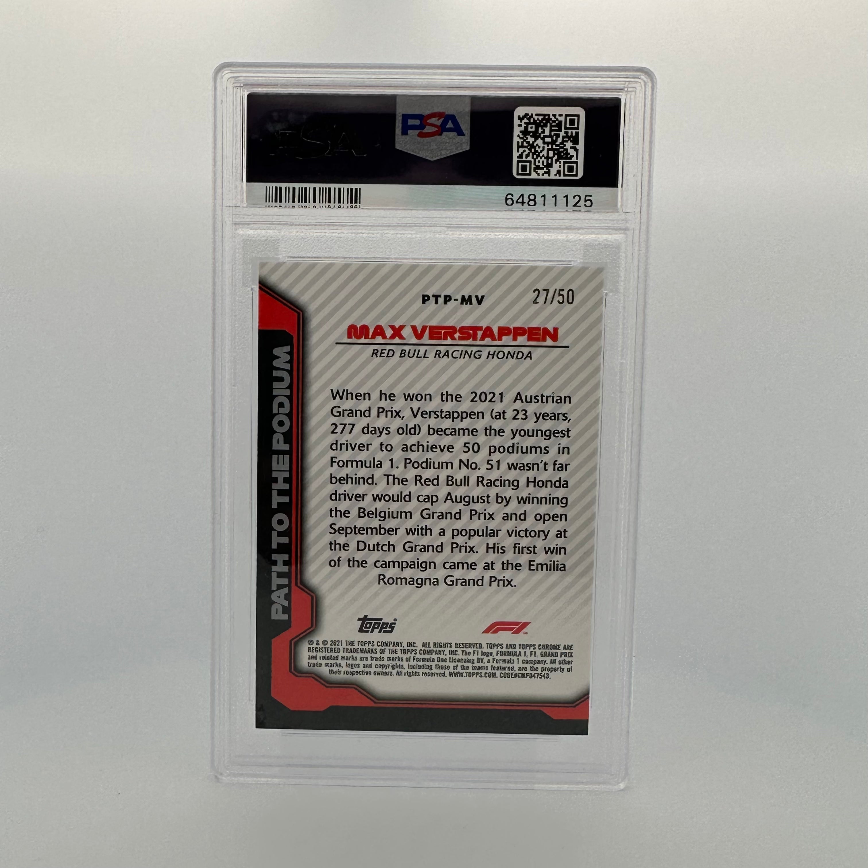 PSA 9 27/50 MAX VERSTAPPEN PTPM PATH TO THE PODIUM GOLD REFRACTOR - Rare Trading Card for Collectors & F1 Fans - Perfect for Display, Investment & Racing Memorabilia Collections