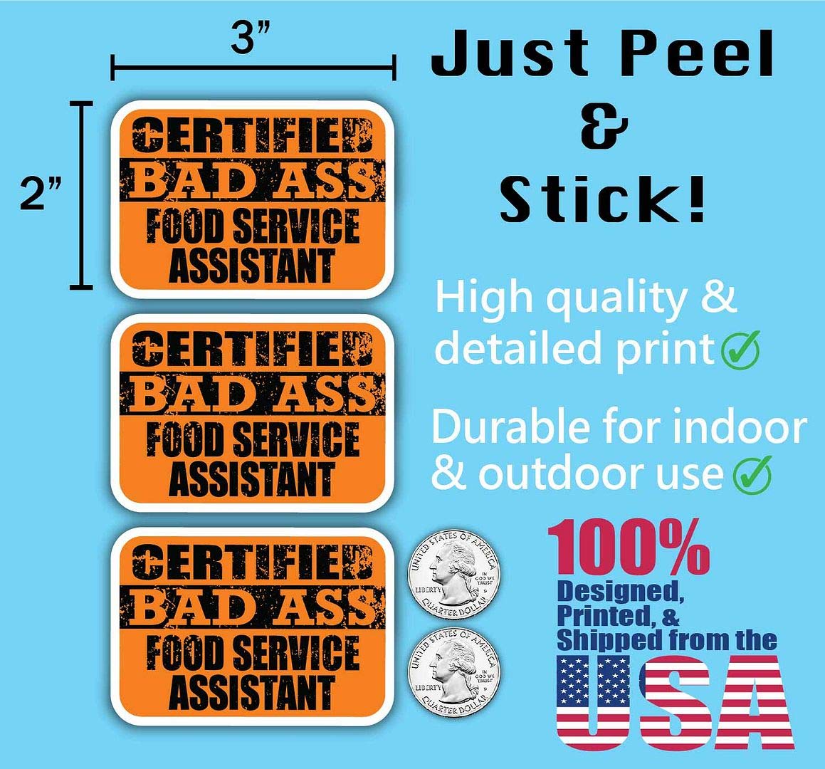 Certified Bad Ass Food Service Stickers - 3M Vinyl Decals for Laptops, Cars & Work Gear