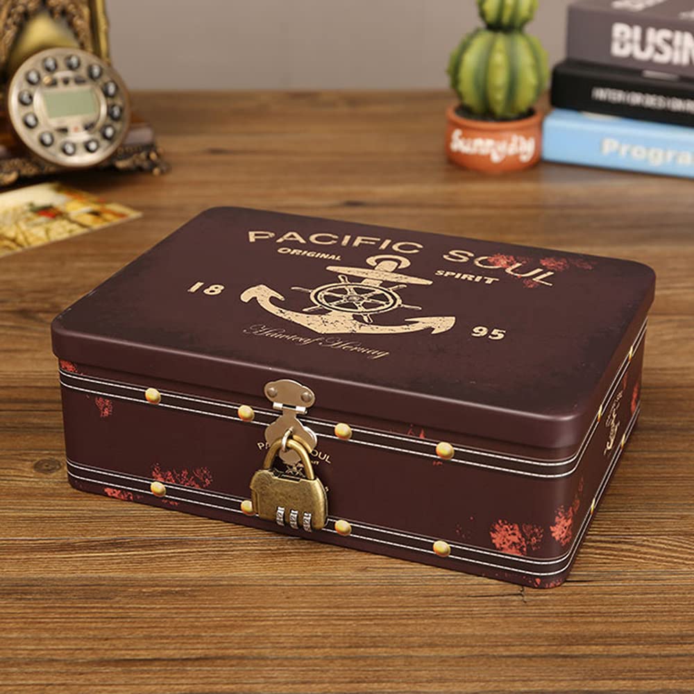 Vintage Lockable Iron Storage Box - Large Size for Jewelry, Cosmetics, Office & Student Supplies | Secure Desktop Organizer for Home & Travel Use