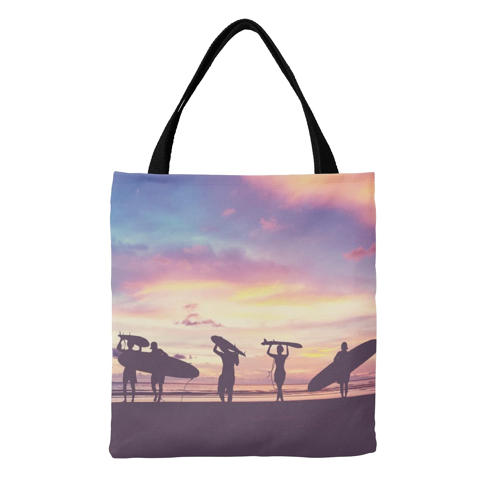 Surfer Sunset Beach Canvas Tote Bag - Eco-Friendly Reusable Shopping Bag for Beach, Travel & School - Perfect Gift for Surf Lovers & Beachgoers