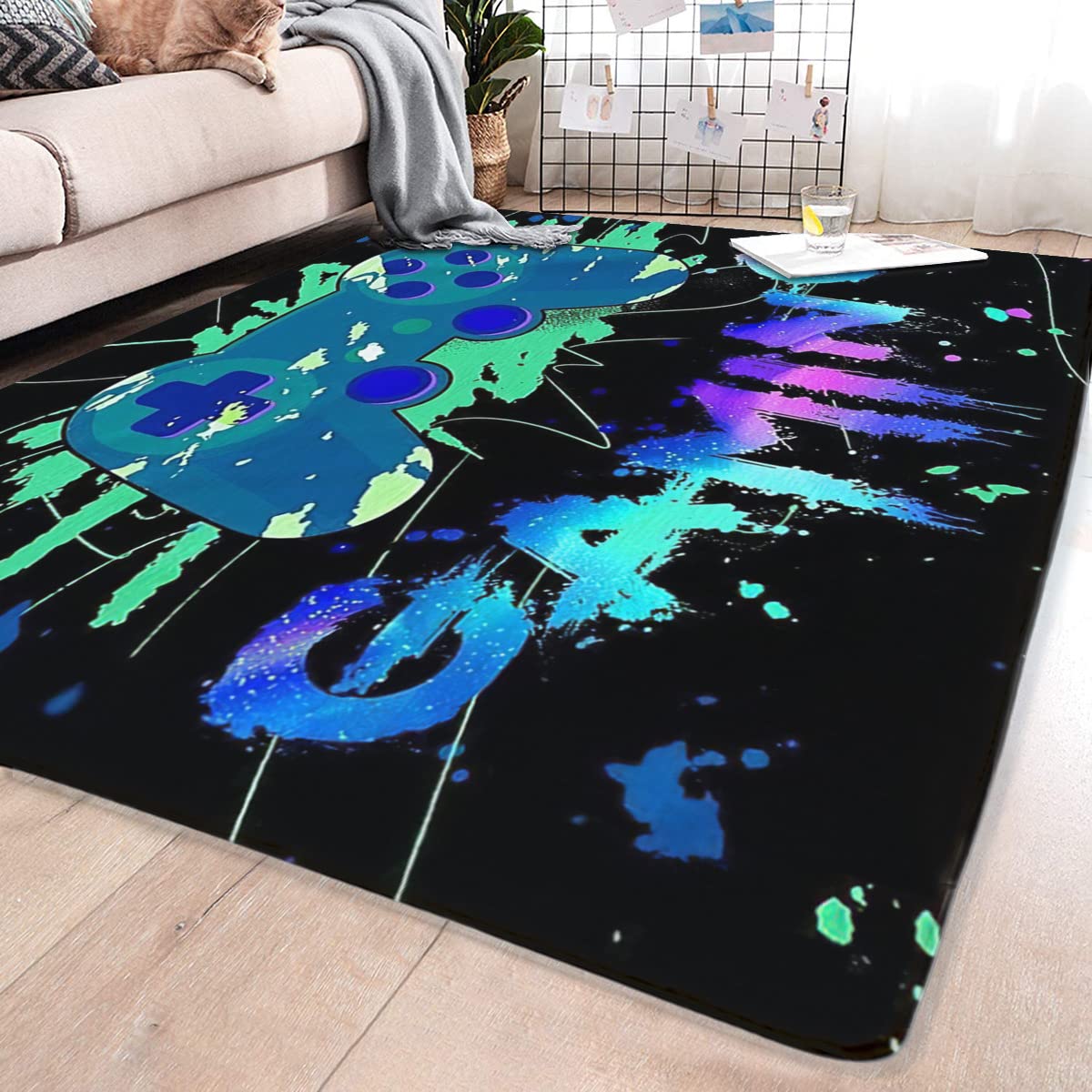 Anime Gamer Rug for Bedroom & Living Room - Non-Slip Printed Game Controller Carpet (59x79in) - Perfect for Boys, Teens & Gamers - Crystal Clear Polyester Floor Mat for Gaming Room Decor & Home Accessories