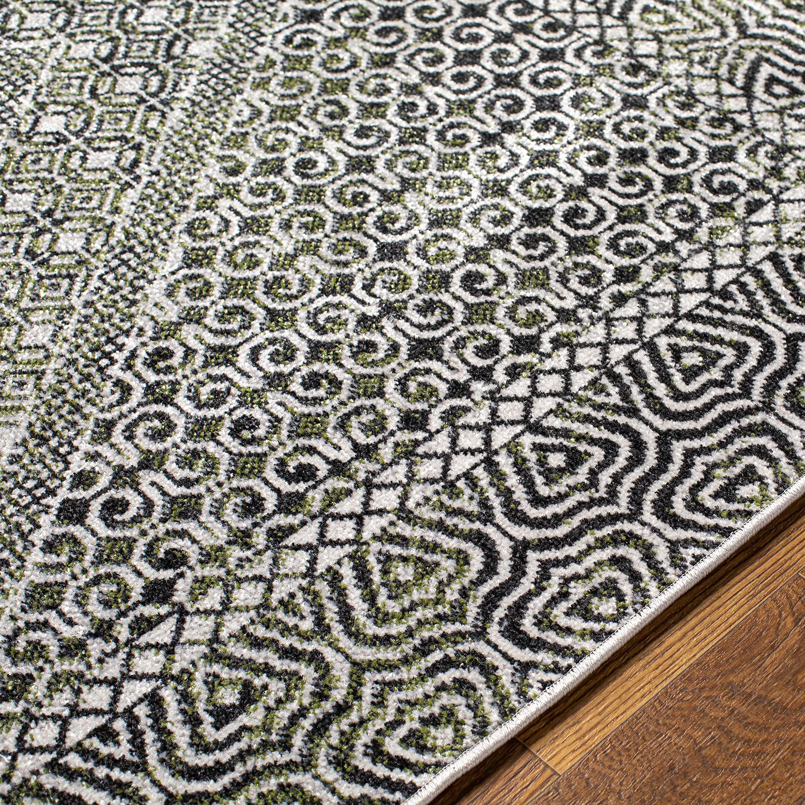 Premium Hauteloom Bongao Washable Area Rug - Soft Living Room & Bedroom Carpet - Black & Gray Modern Design - 9'3