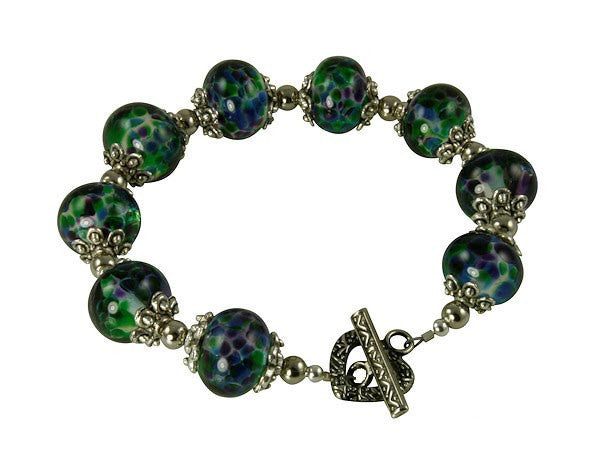 Elegant Green Lampwork Beaded Bracelet for Women - Handmade Glass Bead Jewelry - Boho Chic Accessory for Parties, Weddings & Everyday Wear