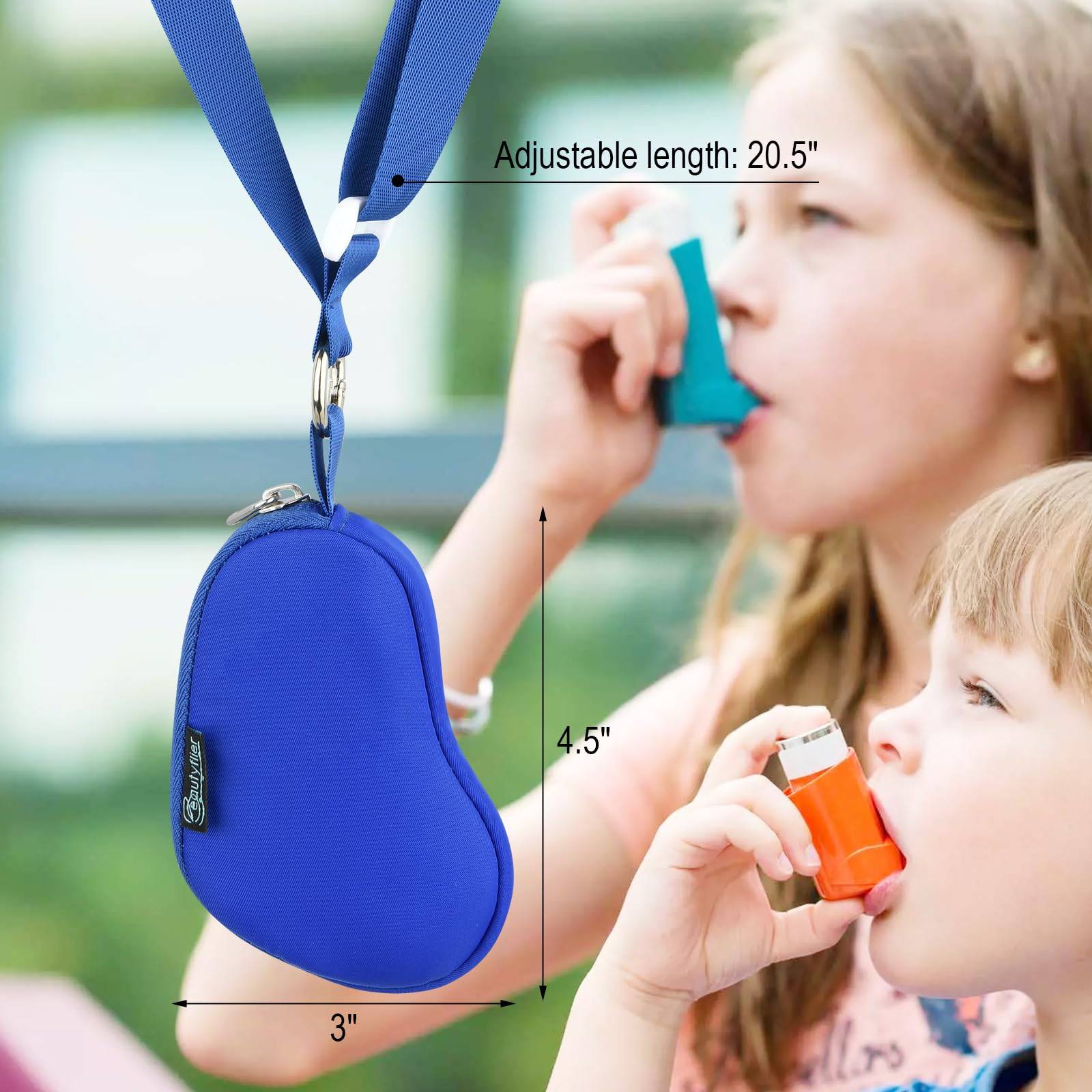Beautyflier Asthma Inhaler Case Lanyard Holder - Portable Keychain Travel Organizer for Adults & Kids (Blue) - Perfect for School, Work, Gym & Outdoor Activities