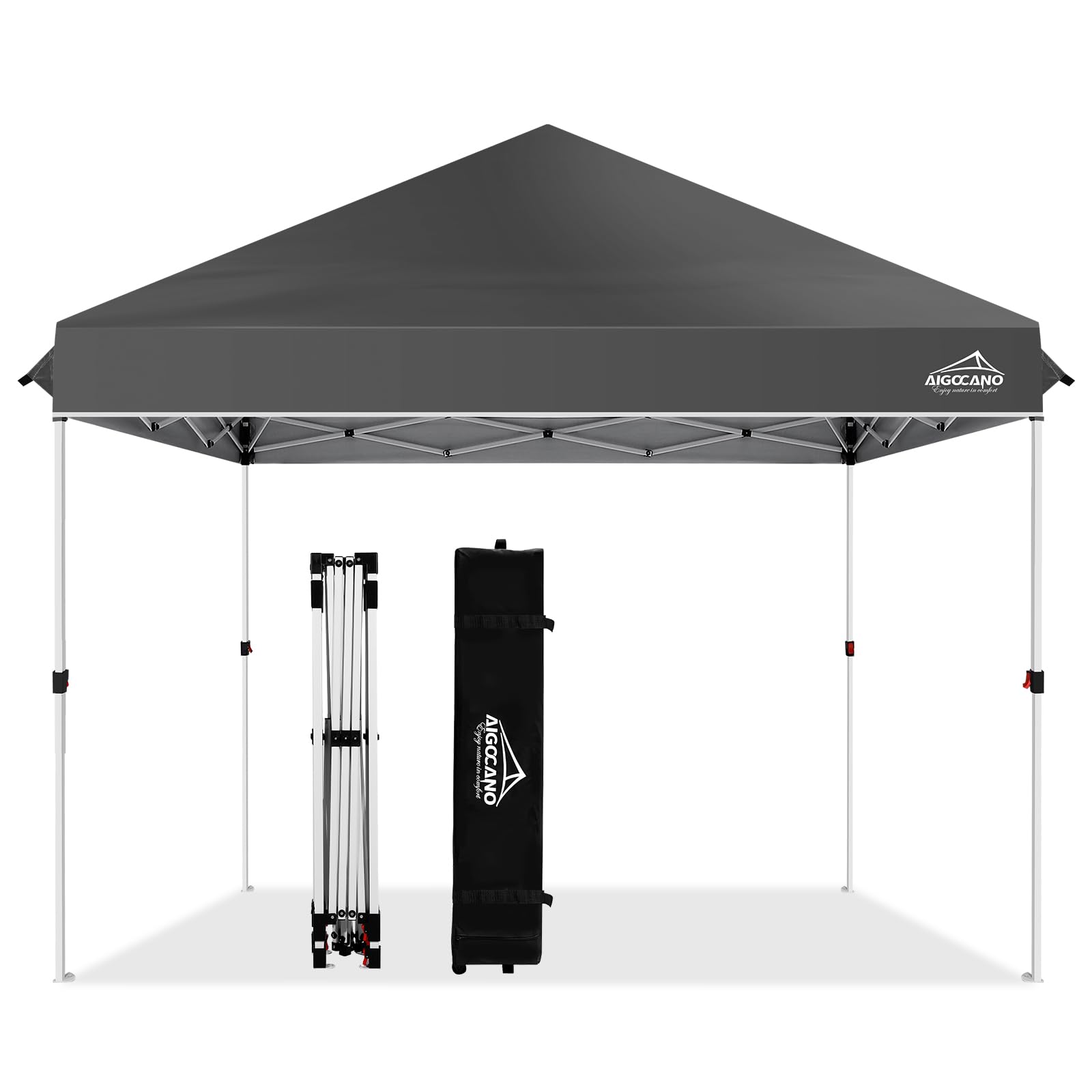 10x10 Pop Up Canopy Tent with Wheeled Carry Bag - Instant Outdoor Shelter for Parties, Camping, Beach & Backyard Events (Grey) - Perfect for Picnics, Tailgating & Farmers Markets