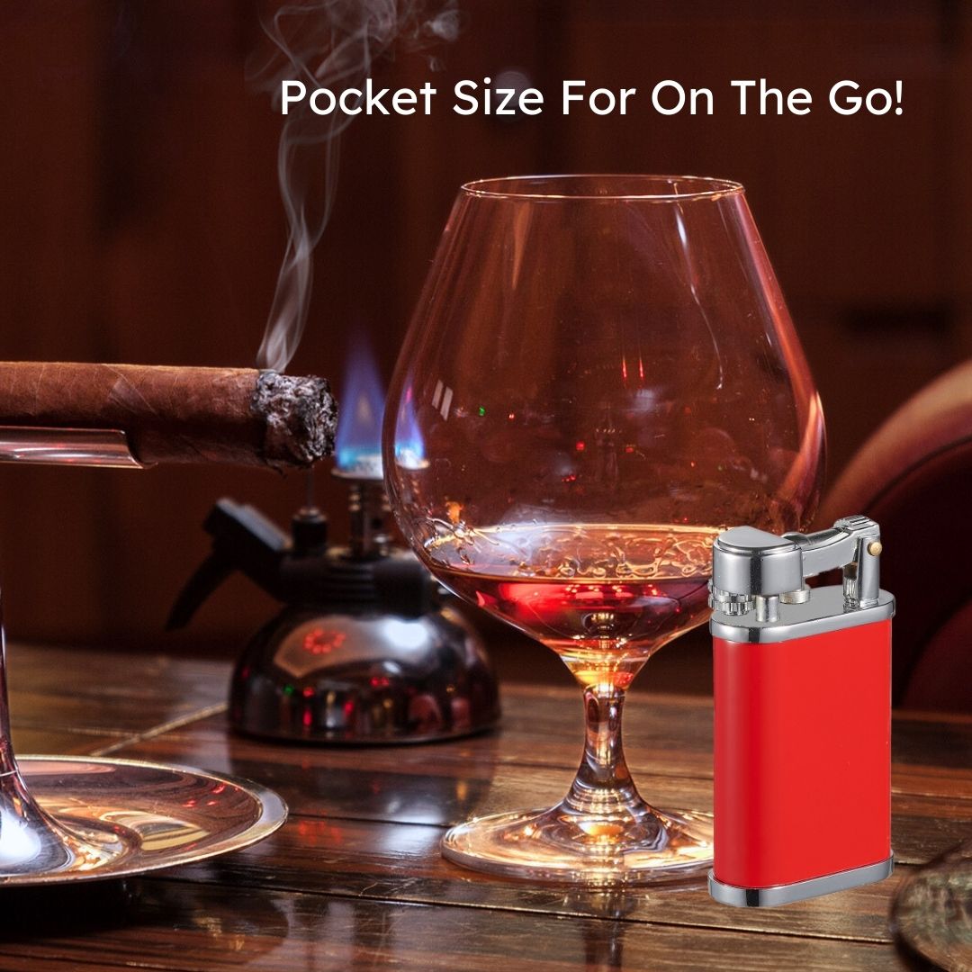 Visol Elegance Red Soft Flame Flint Lighter - Windproof Refillable Butane Lighter for Cigars, Candles & Outdoor Use - Perfect for Smoking, Camping & Home Decor