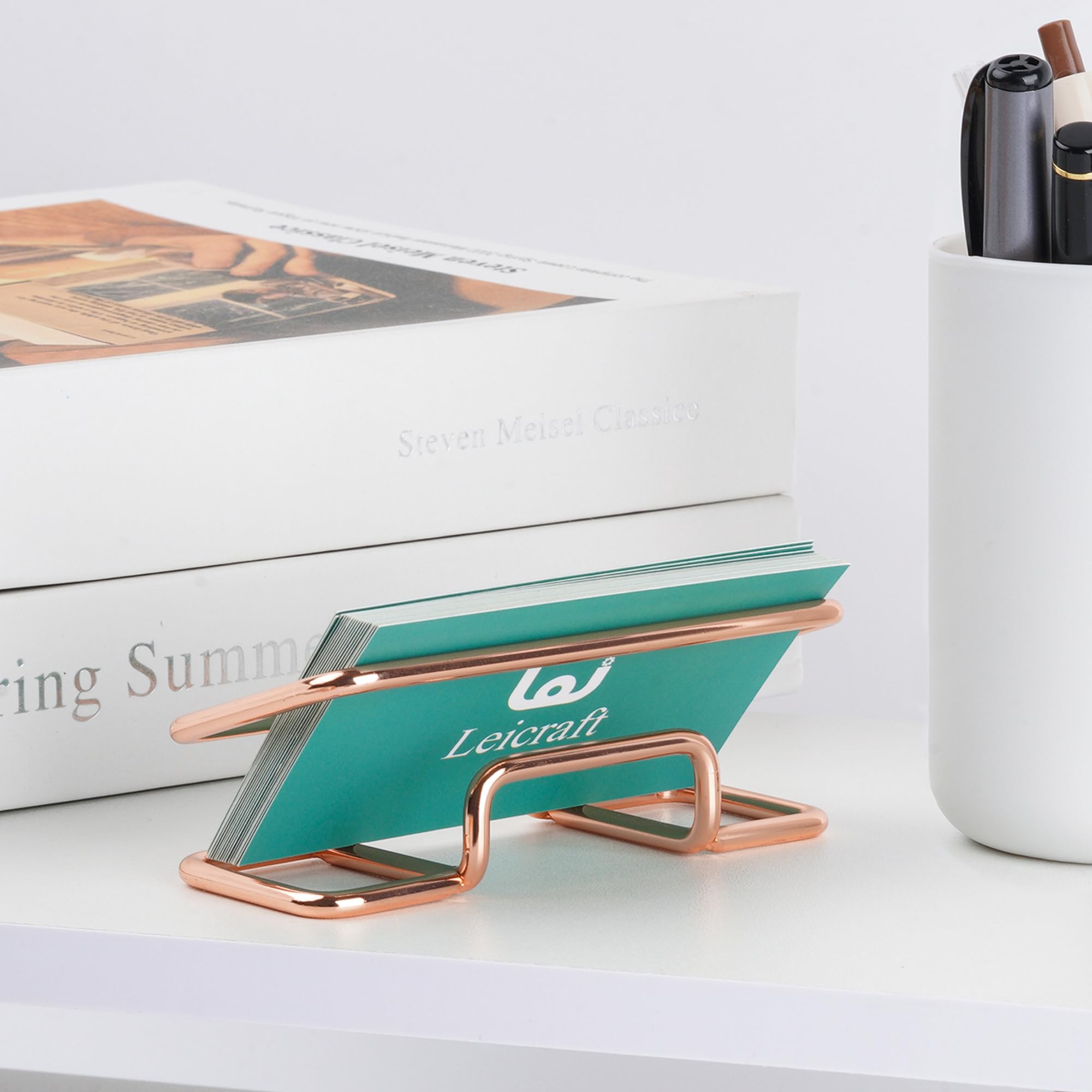 Elegant Rose Gold Metal Business Card Holder for Desk - Stylish Office Organizer for Men & Women - Perfect for Professional Meetings, Networking Events & Office Decor