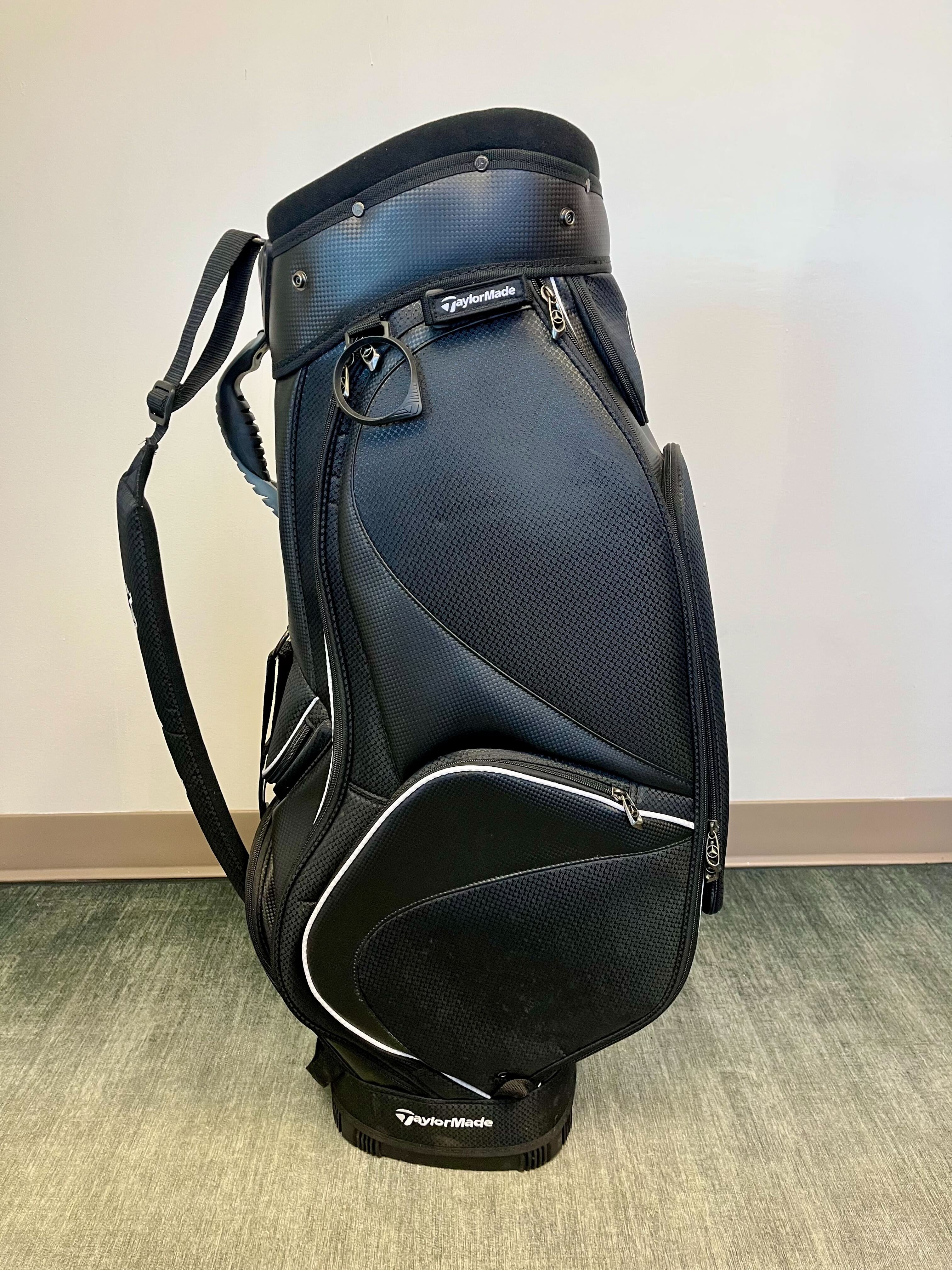 TaylorMade Mercedes Benz Cart Golf Bag - 14-Way Divider, 6 Pockets, Adjustable Strap & Waterproof Rain Cover - Perfect for Golf Carts & Club Protection