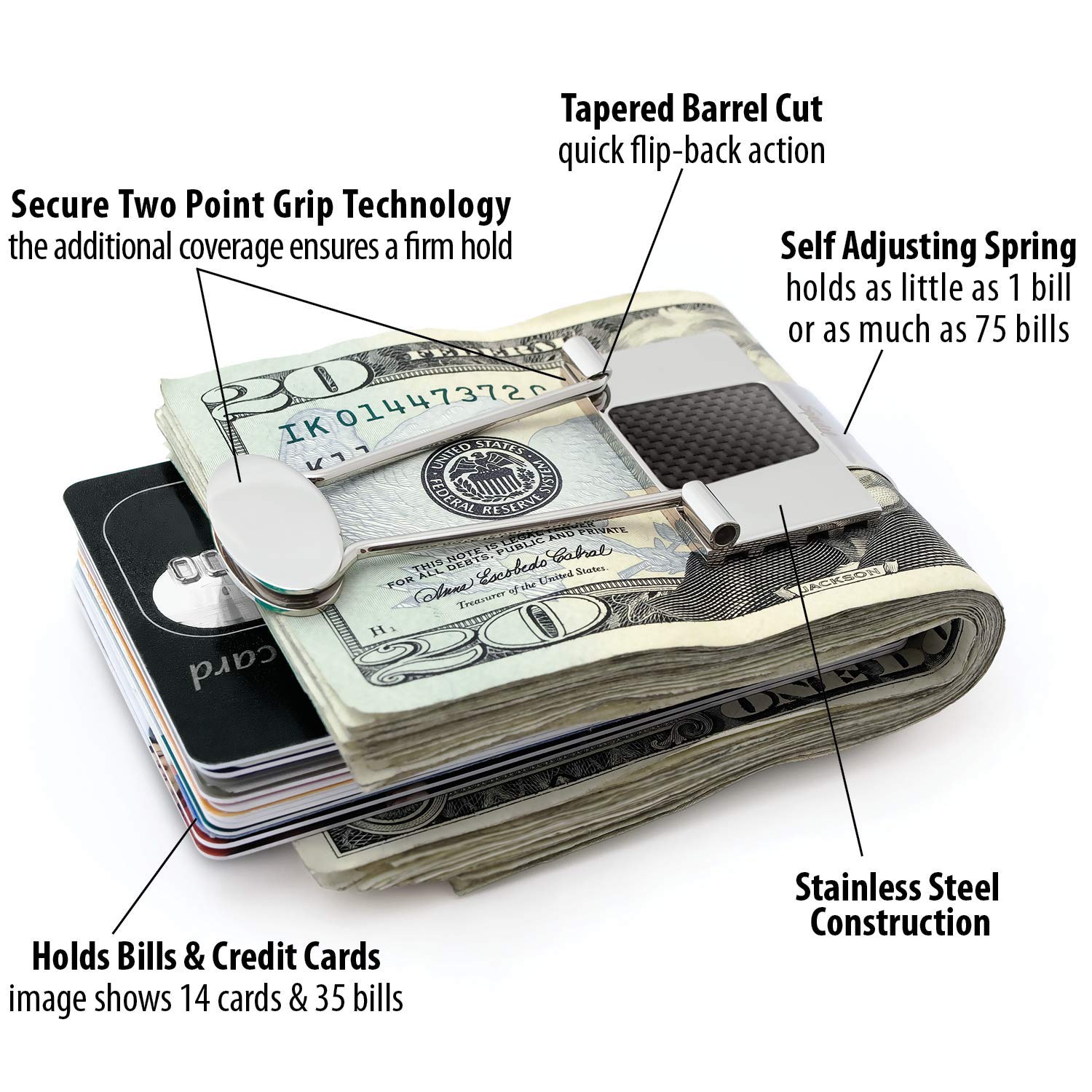 Premium Stainless Steel Money Clip for Men - Slim Minimalist Wallet & Credit Card Holder - Durable Ionic Plated Metal Bill Binder - Perfect for Business, Travel & Everyday Carry