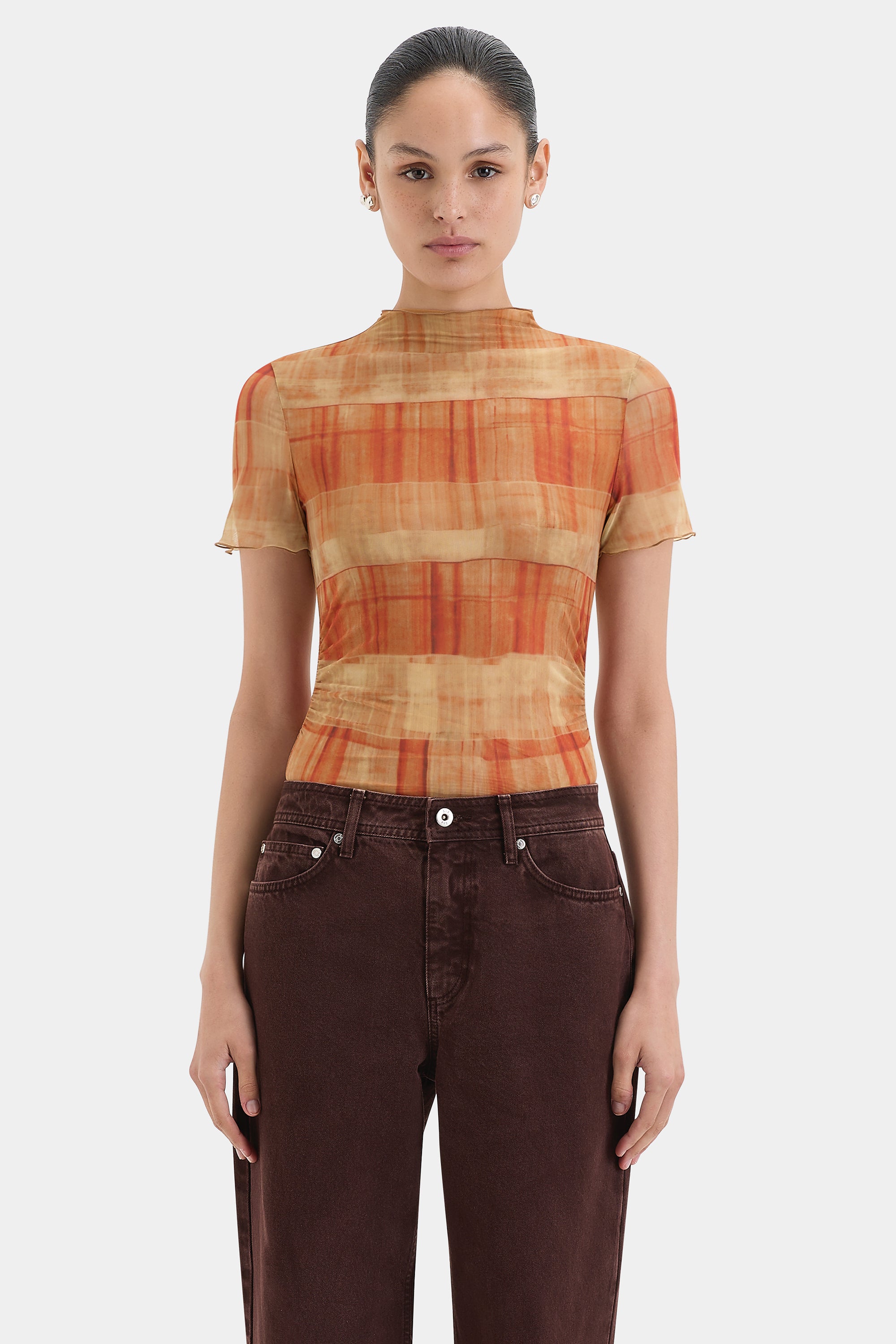Ferrera Top Arancia Check - Stylish Women's Blouse for Casual Wear & Office Outfits | Perfect for Summer & Spring Fashion