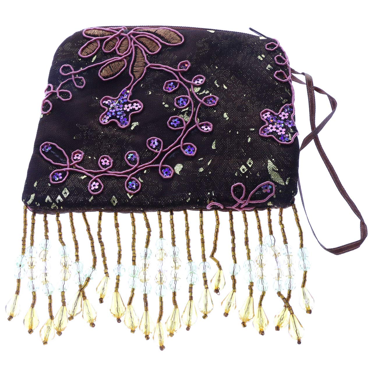 Mi Amore Floral Design Coin Purse - Brown & Multicolor Wallet for Women | Perfect for Travel, Shopping & Everyday Use