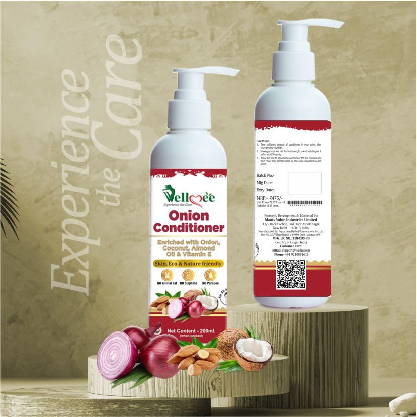 WELLMEE Onion Hair Conditioner for Hair Repair & Hair Loss Control - Infused with Plant Keratin, Black Seed Oil & Vitamin E - 200ml - Promotes Stronger, Healthier Hair for Daily Use & Damaged Hair Care