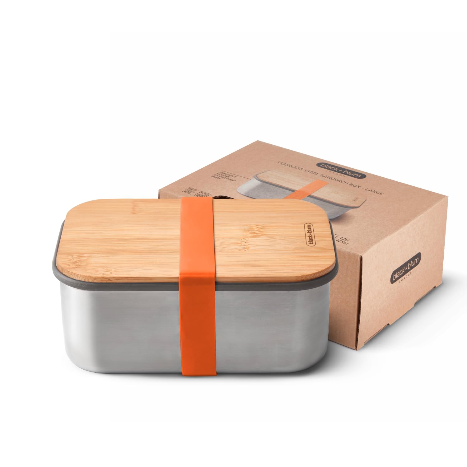 BLACK + BLUM Stainless Steel Sandwich Box Large - Eco-Friendly Plastic-Free Meal Prep Lunch Container with Bamboo Lid (42 oz / 1.25L) - Perfect for Office Lunch, Picnics & Sustainable Food Storage