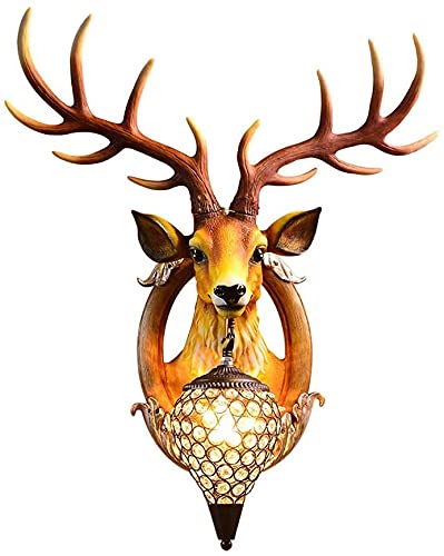 European Style LED Wall Sconces - Deer Head Antler Sculpture Art Decor with Resin Wall Mounted Lights for Indoor Bedroom, Living Room, Bar & Restaurant | Creative Home Lighting for Cozy Ambiance
