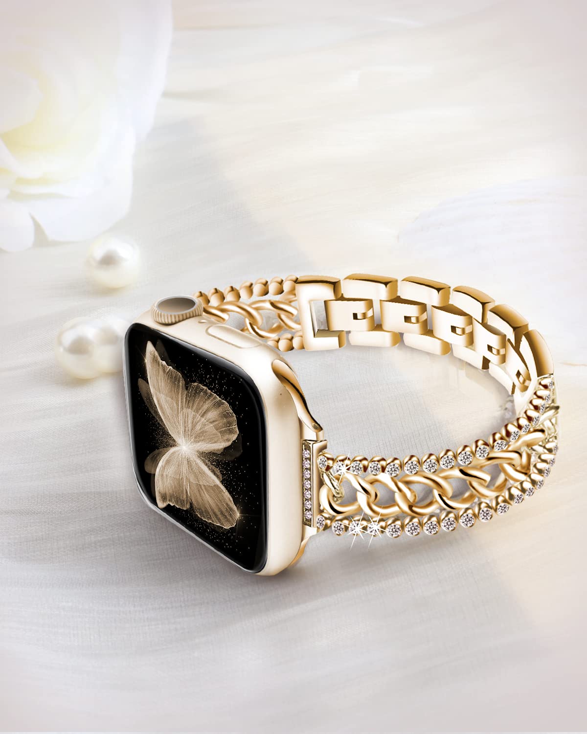 Sparkling Diamond Rhinestone Apple Watch Band 41mm 40mm 38mm - Stainless Steel Metal Bracelet Compatible with iWatch Series 9/8/7/6/5/4/3/2/1/SE - Elegant Dressy Women's Jewelry Watch Strap for Parties, Weddings & Special Occasions