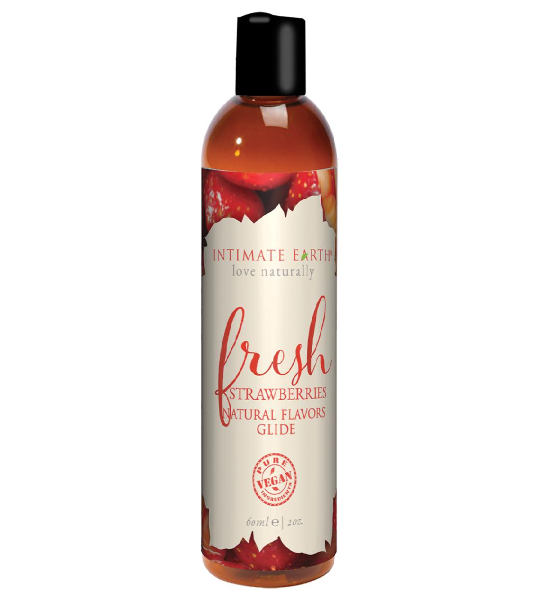 Intimate Earth Flavored Glide - Fresh Strawberries 2oz | Water-Based Personal Lubricant for Couples | Enhances Sensation & Intimacy | Perfect for Romantic Nights & Sensual Massages