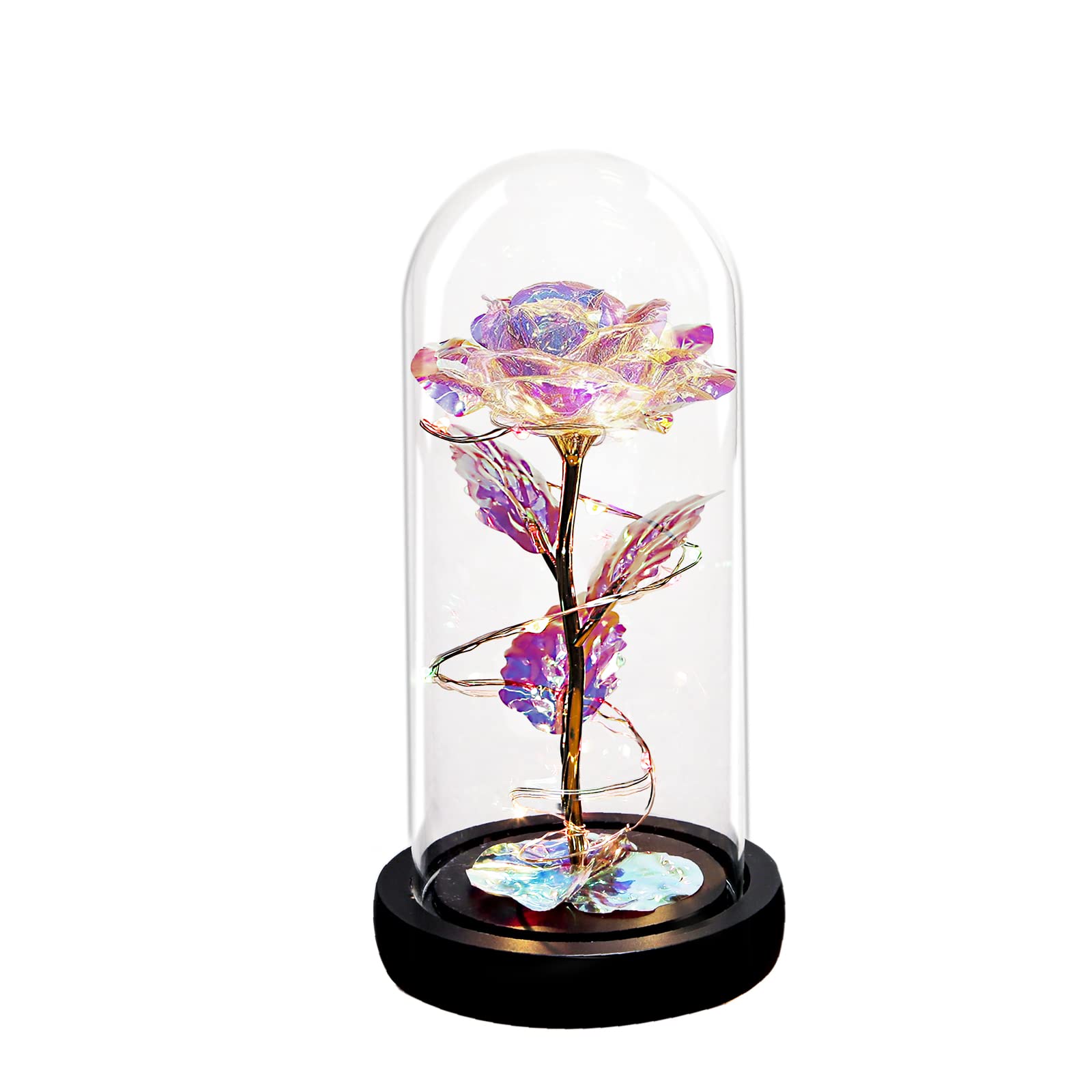 Glass Rose Galaxy Enchanted Light Up Flower in Dome - Eternal Infinity Rose Gift for Women, Mom, Valentine's Day, Anniversary & Home Decor - Perfect Romantic Present for Birthday, Wedding & Special Occasions