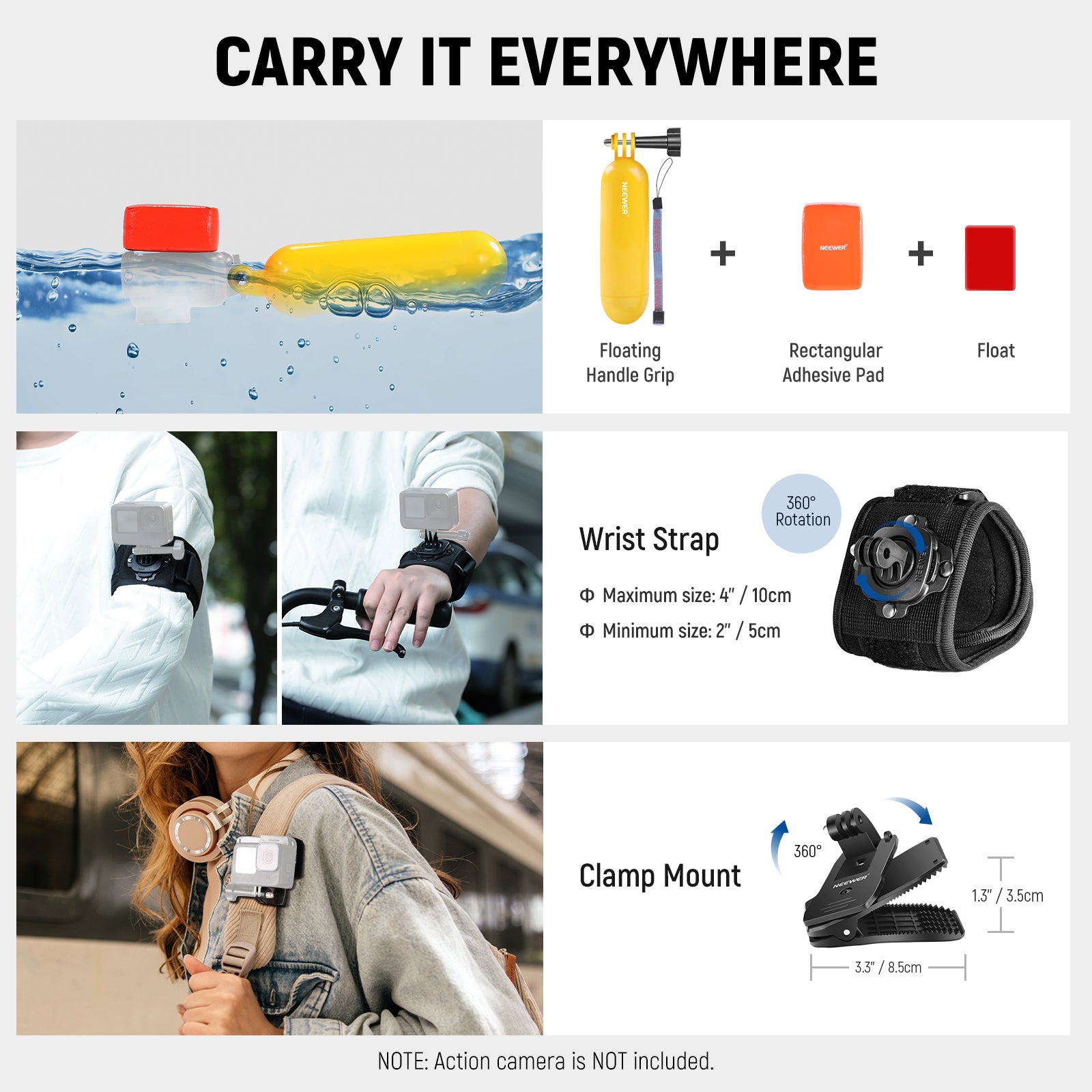 NEEWER 65 in 1 Action Camera Accessories Kit for GoPro Hero 11/10/9/8/7, DJI Osmo - Waterproof Case, Mounts, Batteries - Perfect for Vlogging, Travel & Outdoor Adventures