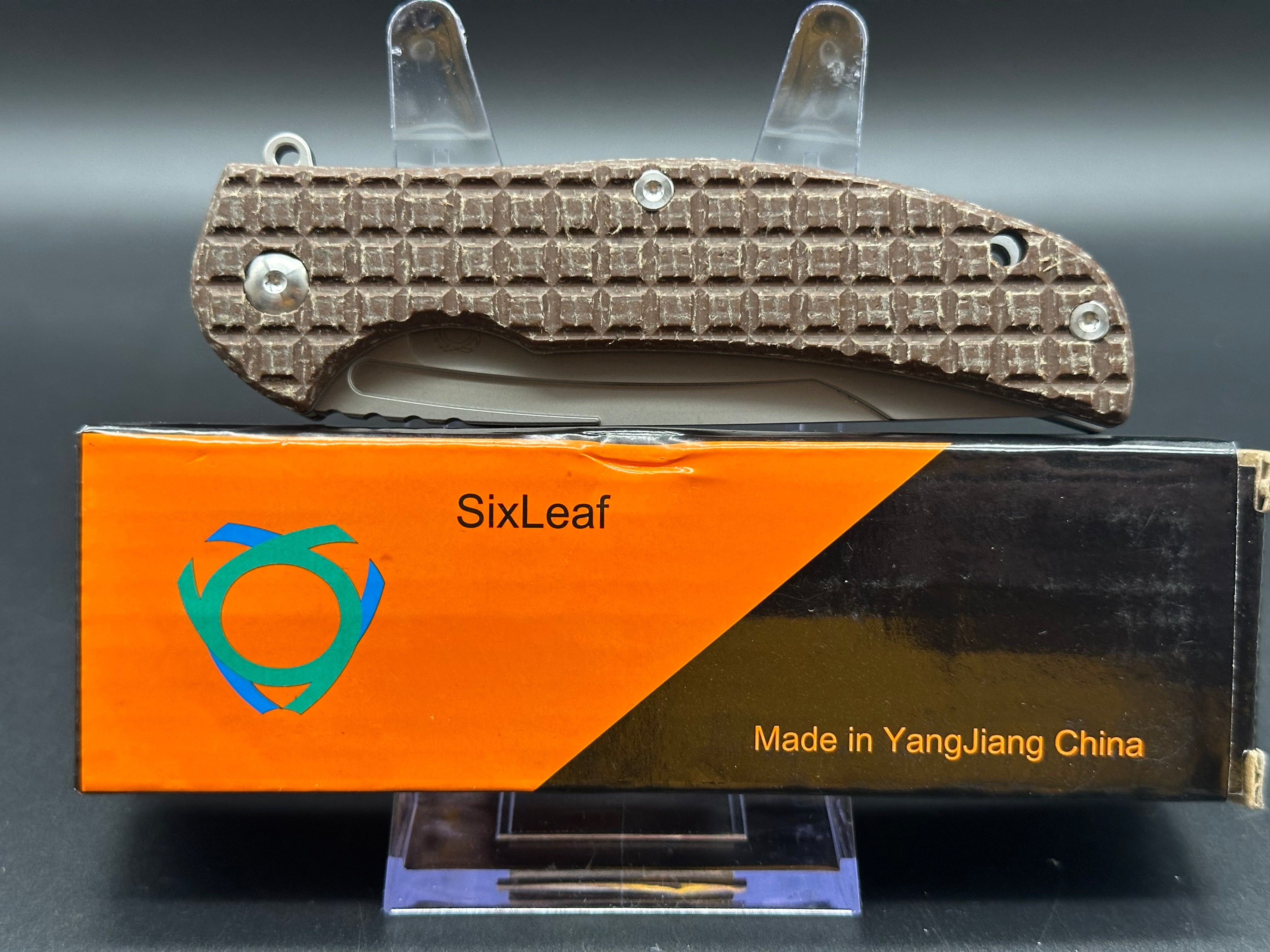 SixLeaf SL-14 Folding Pocket Knife - D2 Steel Blade with Brown Micarta Handle - EDC Tactical Knife for Camping, Hiking & Outdoor Survival