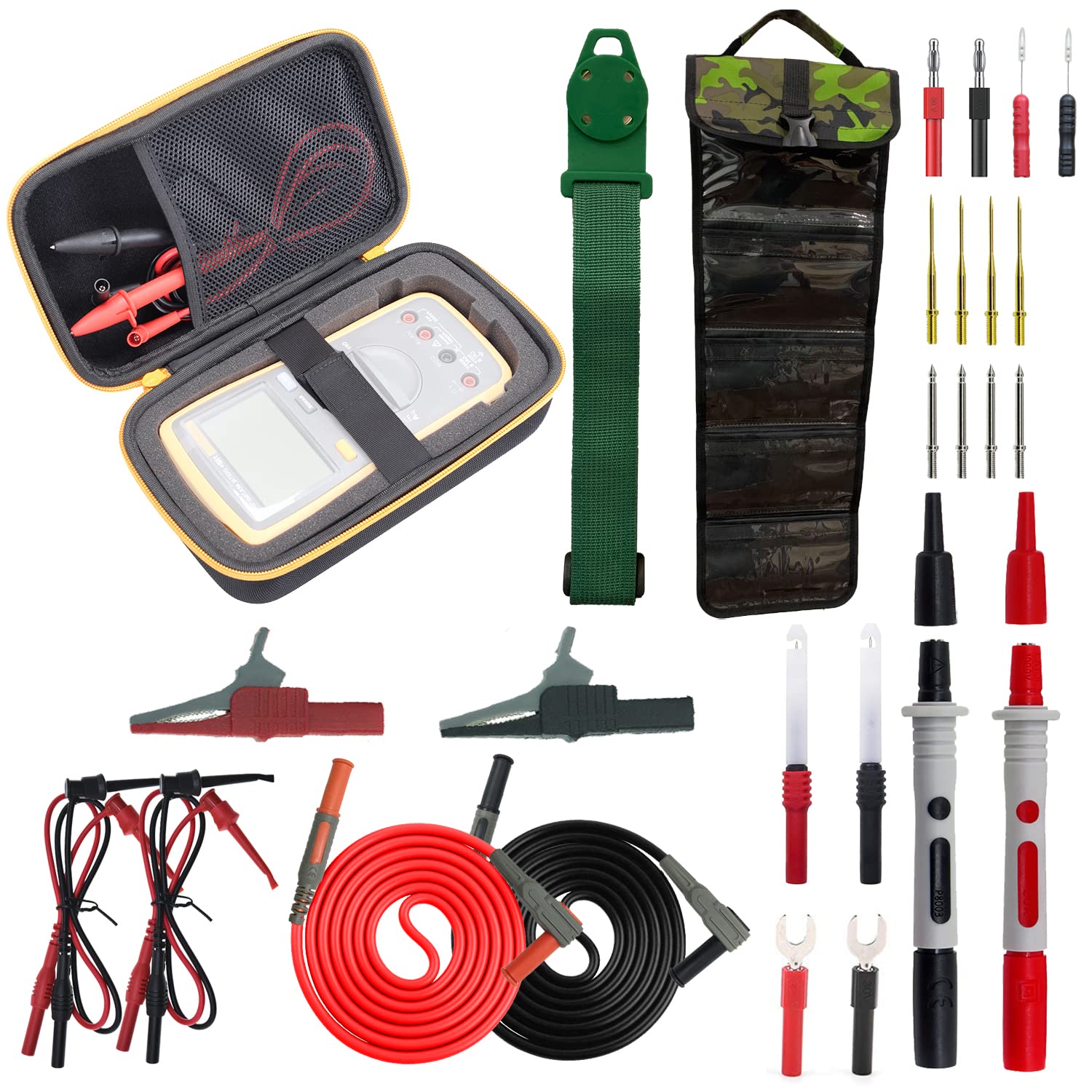 Fluke-Compatible 28-in-1 Multimeter Test Lead Kit for Electrical Testing | Carrying Case & Accessories | DIY & Professional Use