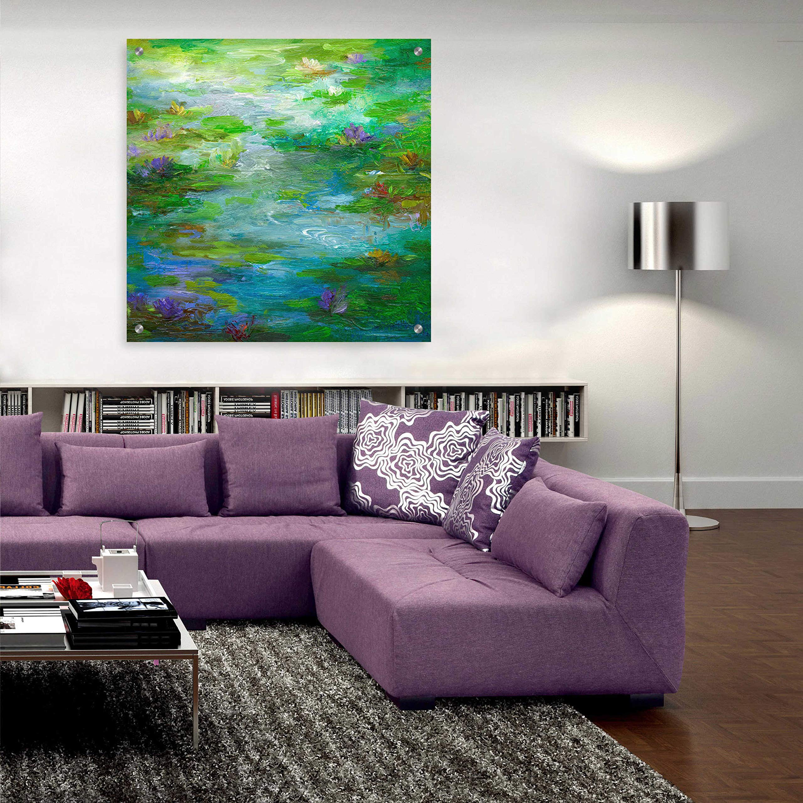 Water Lily Pond #1 by Sheila Finch - 36x36 Inch Acrylic Glass Wall Art Painting, Modern Home Decor for Living Room, Bedroom & Office | Vibrant Floral Canvas Artwork
