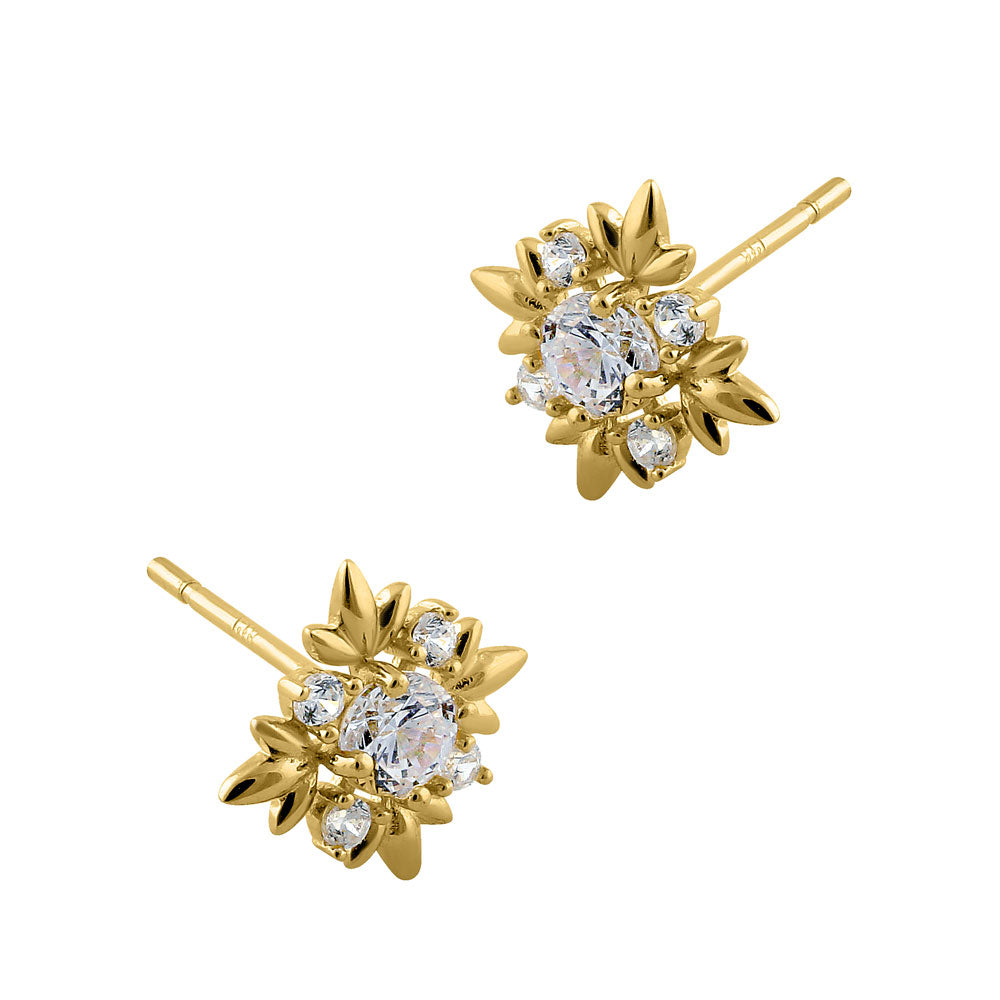 14K Solid Yellow Gold Round Star Cubic Zirconia Stud Earrings for Women – Perfect for Everyday Wear, Gifts & Special Occasions