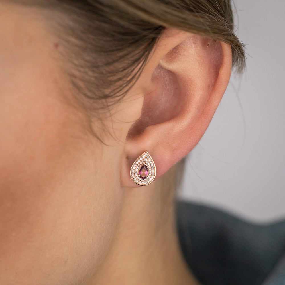 0.5 Carat Pink Topaz Pear and Diamond Stud Earrings in 9ct Rose Gold - Elegant Jewelry for Women, Gift for Her, Valentine's Day, Anniversary, Wedding, Party & Special Occasions