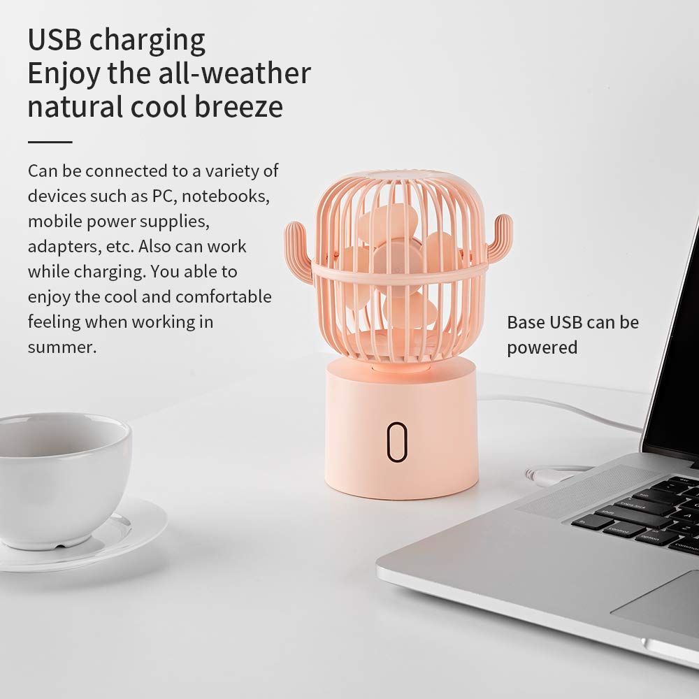 BEISHIDA Small USB Desktop Fan - 3 Speed Quiet Personal Fan with 80° Auto Rotation, Portable Mini Handheld Fan for Home, Office, Baby Room & Travel | Perfect for Girls, Kids & Workspaces