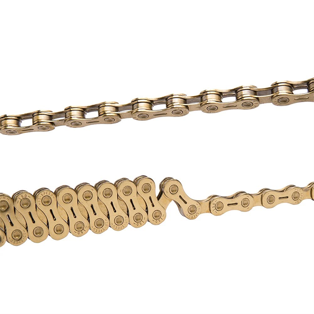 Premium 10-Speed Gold Hollow Bike Chain with Magic Buckle - 116 Links for Mountain & Road Bikes - Durable Cycling Chain for Smooth Gear Shifting (Ideal for Commuting, Racing & Off-Road Adventures)
