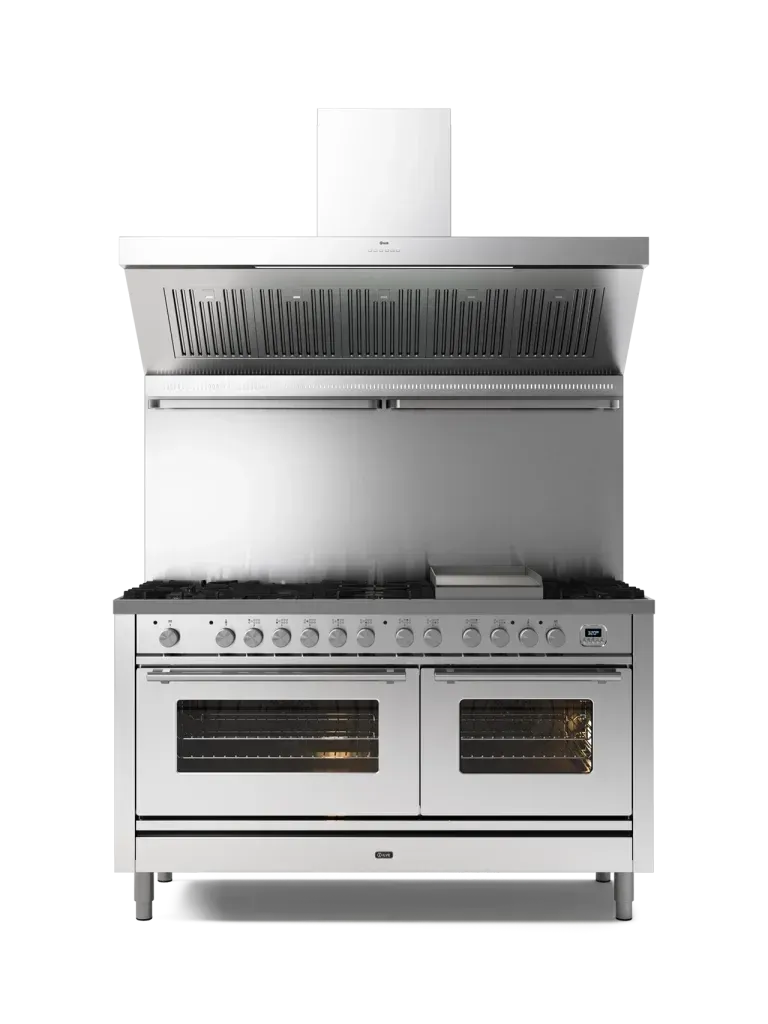 ILVE Professional Plus 150 cm Double Oven Range Cooker - Premium Stainless Steel Gas Stove for Home Kitchen, Perfect for Baking, Roasting & Family Cooking