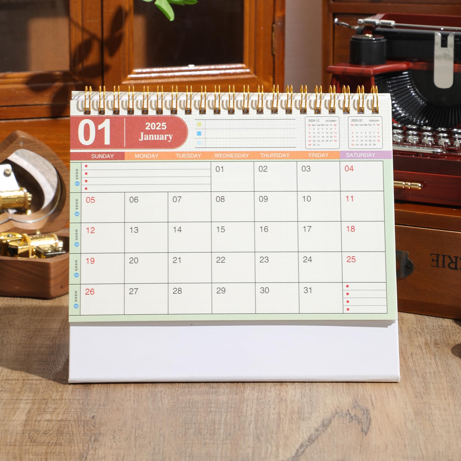 2025 Small Desk Calendar with Metal Ring Twin-Wire Binding - Monthly Planner from Now to December 2025 for Home, Office & School Use - Perfect for Scheduling, Productivity & Organization (White)