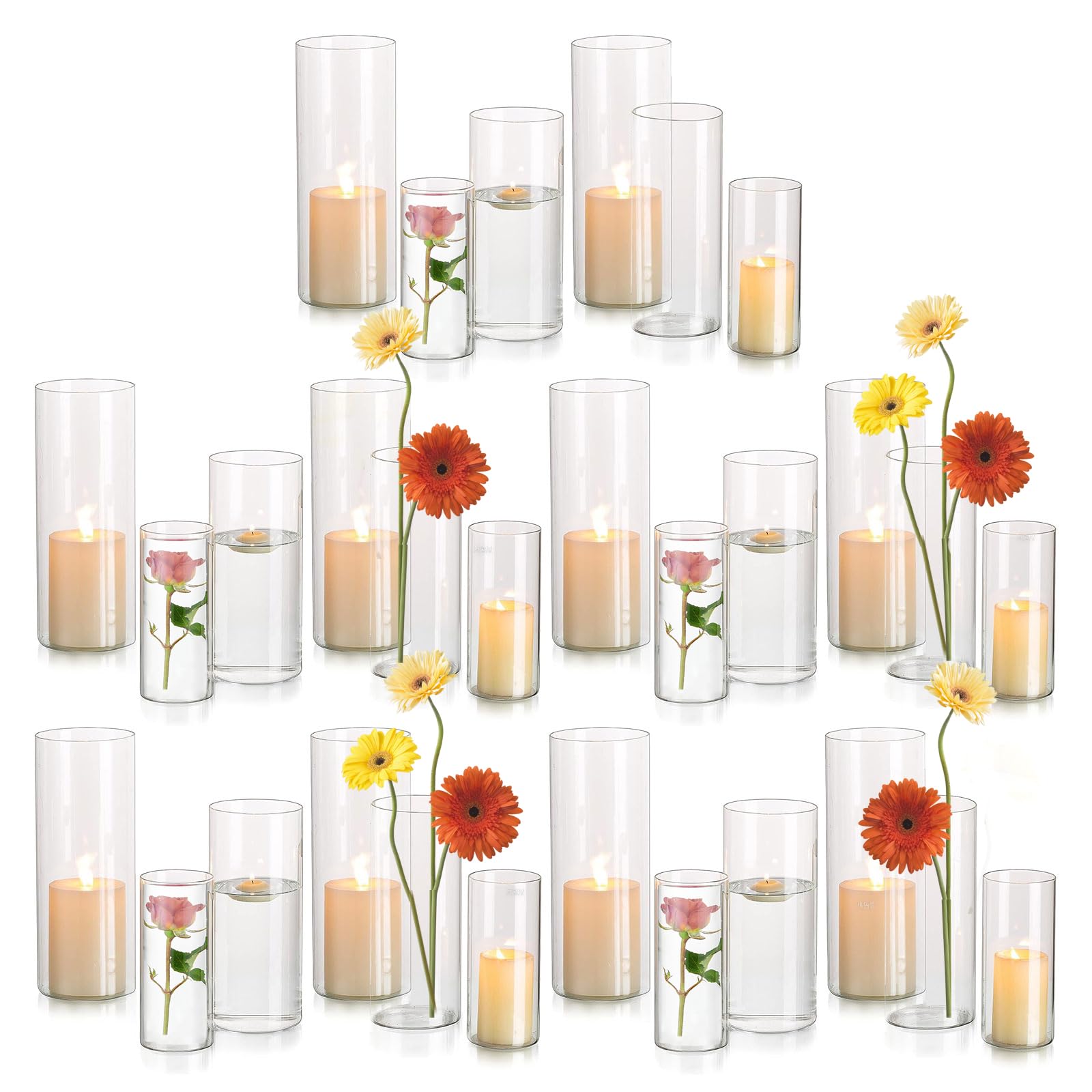 Glasseam Hurricane Glass Candle Holders - Set of 30 Clear Cylinder Vases for Weddings, Parties & Christmas Decor | Bulk Pillar Candle Holders for Table Centerpieces, Home Decor & Holiday Displays