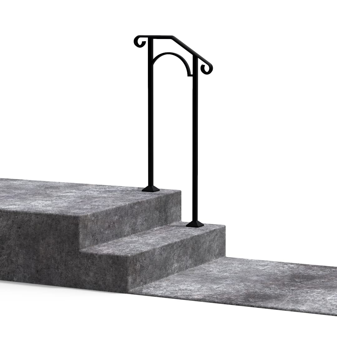 Fortin Ironworks Wrought Iron Handrails - Outdoor Stair Railing for Steps, DIY Handrail Arch #1 with Concrete Fastener Kit | Perfect for Porch Steps, Garden Stairs & Deck Safety