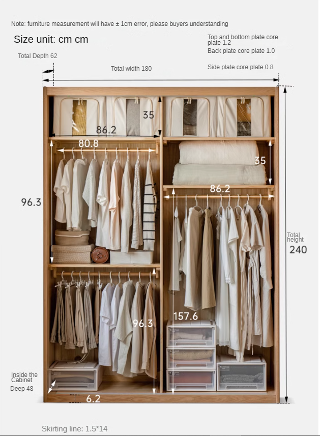 Solid Oak Wood Sliding Door Wardrobe Closet - Modern Storage Solution for Bedroom, Living Room & Office