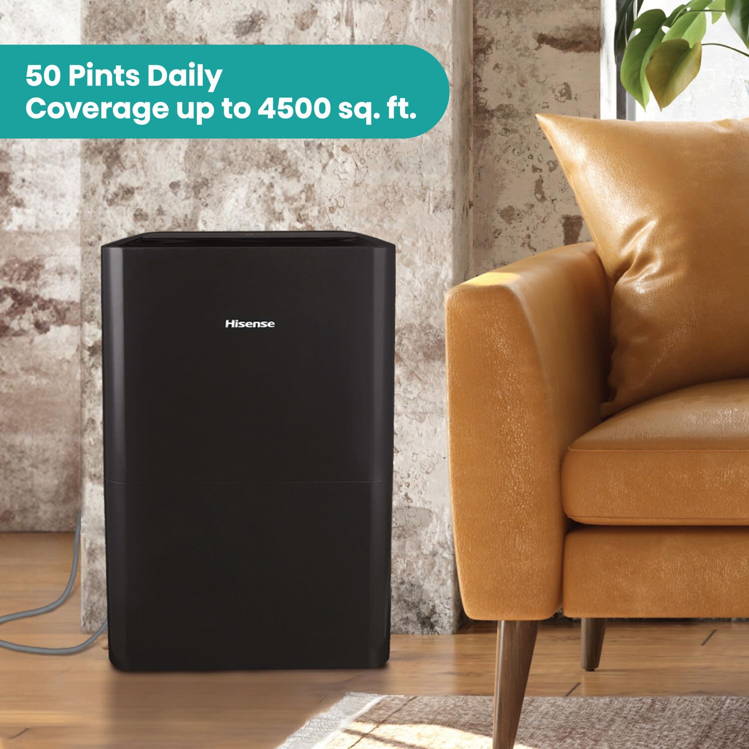Hisense 50-Pint Energy Star Certified Portable Dehumidifier with Built-in Pump, Auto Shutoff & Timer - Powerful Moisture Removal for Basement, Garage, Living Room, Bedroom | Ideal for High Humidity Areas, Mold Prevention & Home Comfort