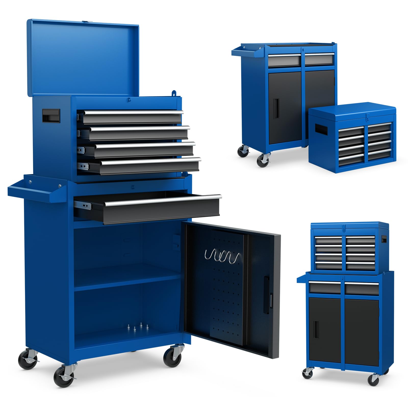 ERGOMASTER Heavy Duty 5-Drawer Rolling Tool Chest with Lockable Cabinet - Removable Storage for Garage, Workshop & DIY Projects - Durable Blue Tool Box for Professional Mechanics & Home Improvement
