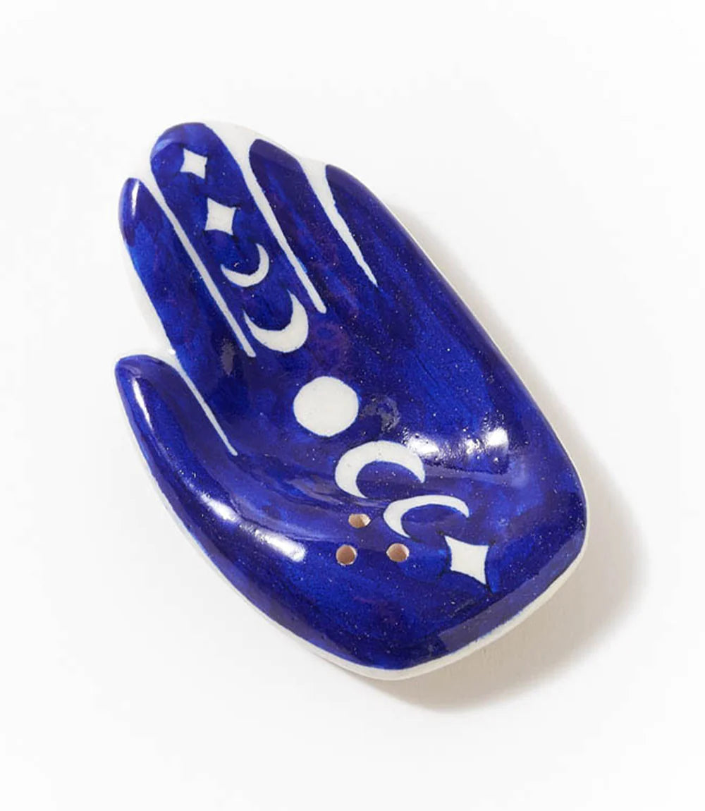 Hamsa Hand Moon Phase Ceramic Incense Burner Holder - Boho Home Decor for Meditation, Yoga & Spiritual Relaxation