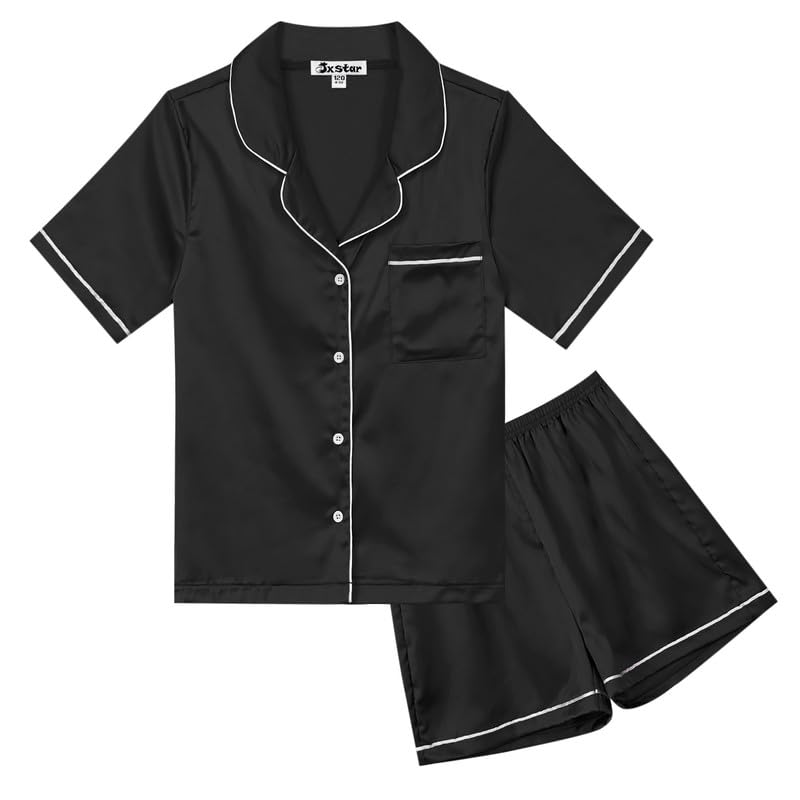 Jxstar Kids Satin Pajama Sets for Girls & Boys - Silk Button-Down Sleepwear for Summer & Lounge Wear - Perfect for Bedtime, Sleepovers & Relaxing at Home