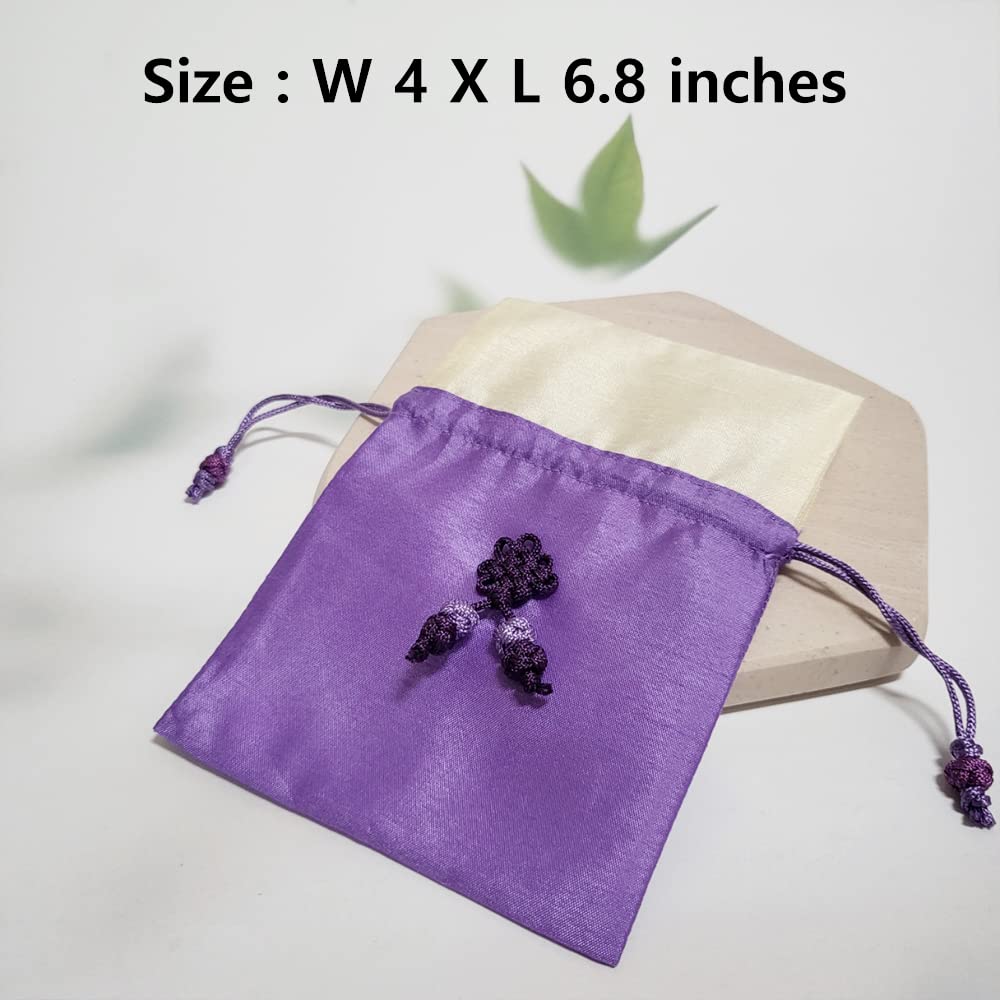 6 Pack Korean Traditional Lucky Pouch Bags - Purple Jewelry & Coin Pouches, Fabric Gift Wrap for Wedding Favors, Birthday Presents & Travel Organizers