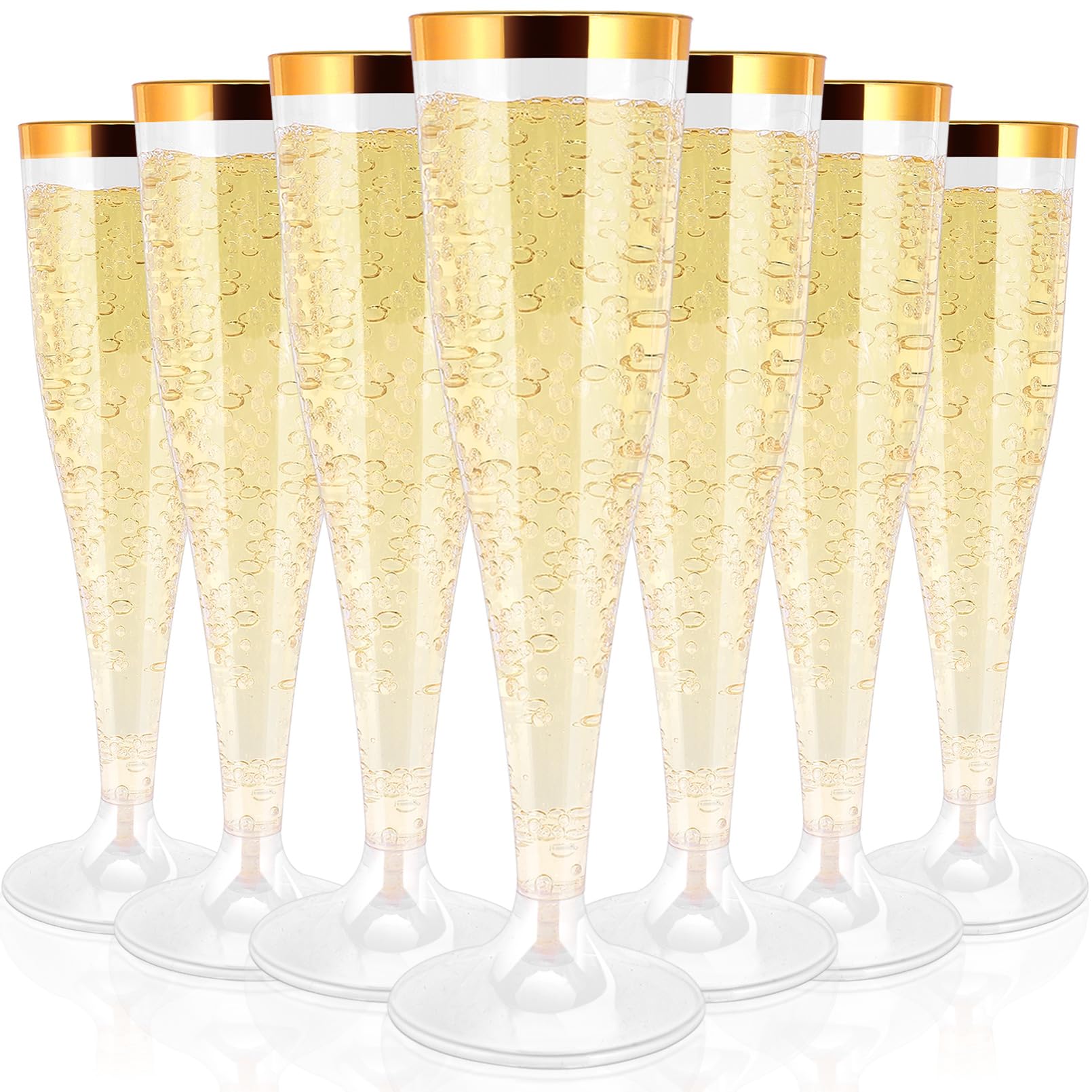 50 Pack Gold Rim Disposable Plastic Champagne Flutes - 4.5 Oz Clear Mimosa Glasses for Wedding, Party & Special Events - Elegant Toasting Cups for Celebrations, Bridal Showers & New Year's Eve