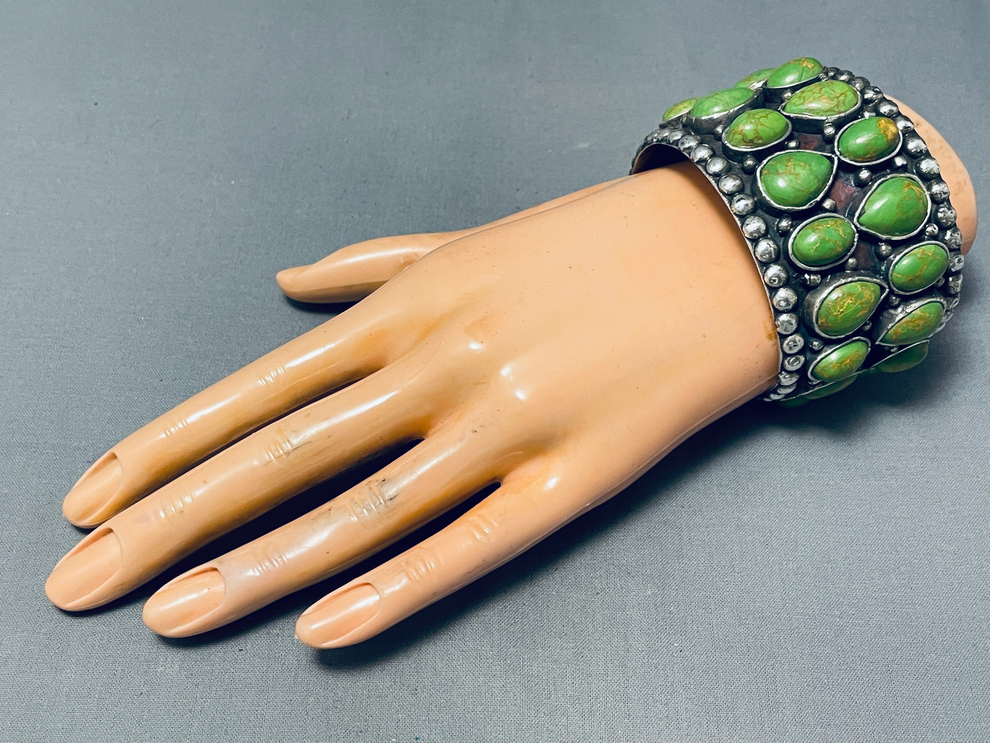 107 Grams Heavy Gaspeite Vintage Sterling Silver Bracelet Cuff - Elegant Handmade Jewelry for Women, Perfect for Parties, Weddings & Special Occasions
