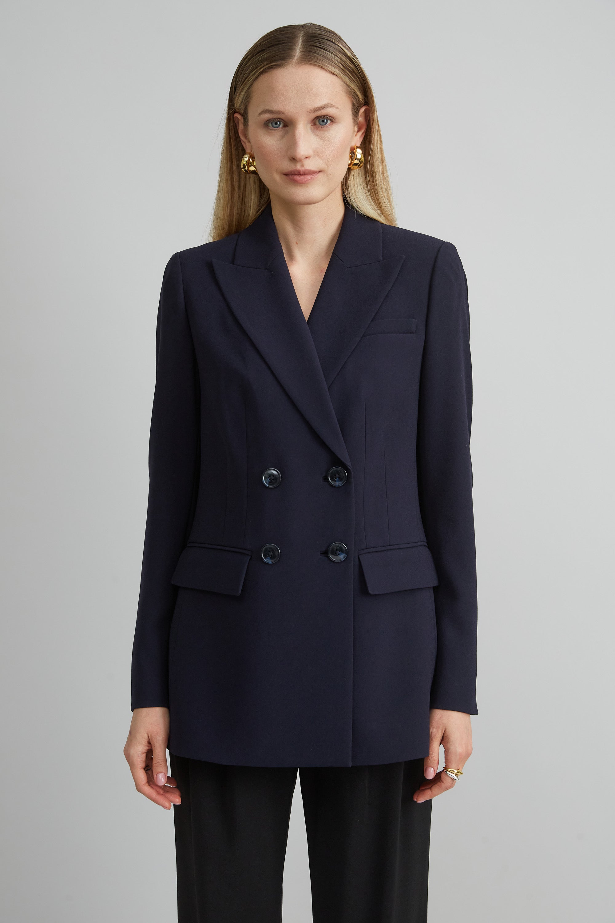 Elegant Double Breasted Crepe Blazer for Women - Formal Office Wear & Business Attire - Perfect for Work, Meetings, and Professional Events