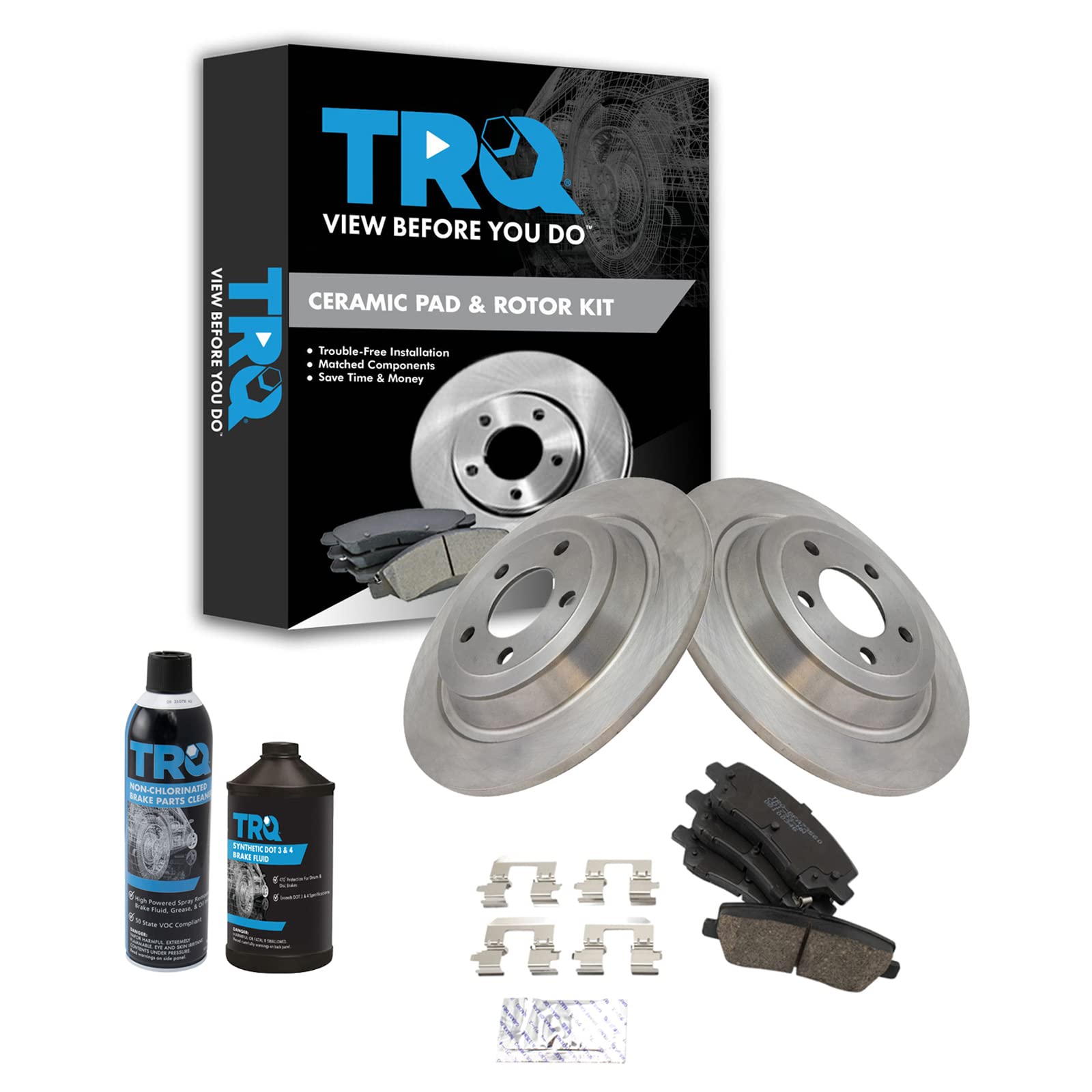 TRQ Rear Brake Pad and Rotor Kit with Ceramic Brake Pads - Compatible with 2015-2022 Ford Mustang - Perfect for Daily Driving and Performance Upgrades