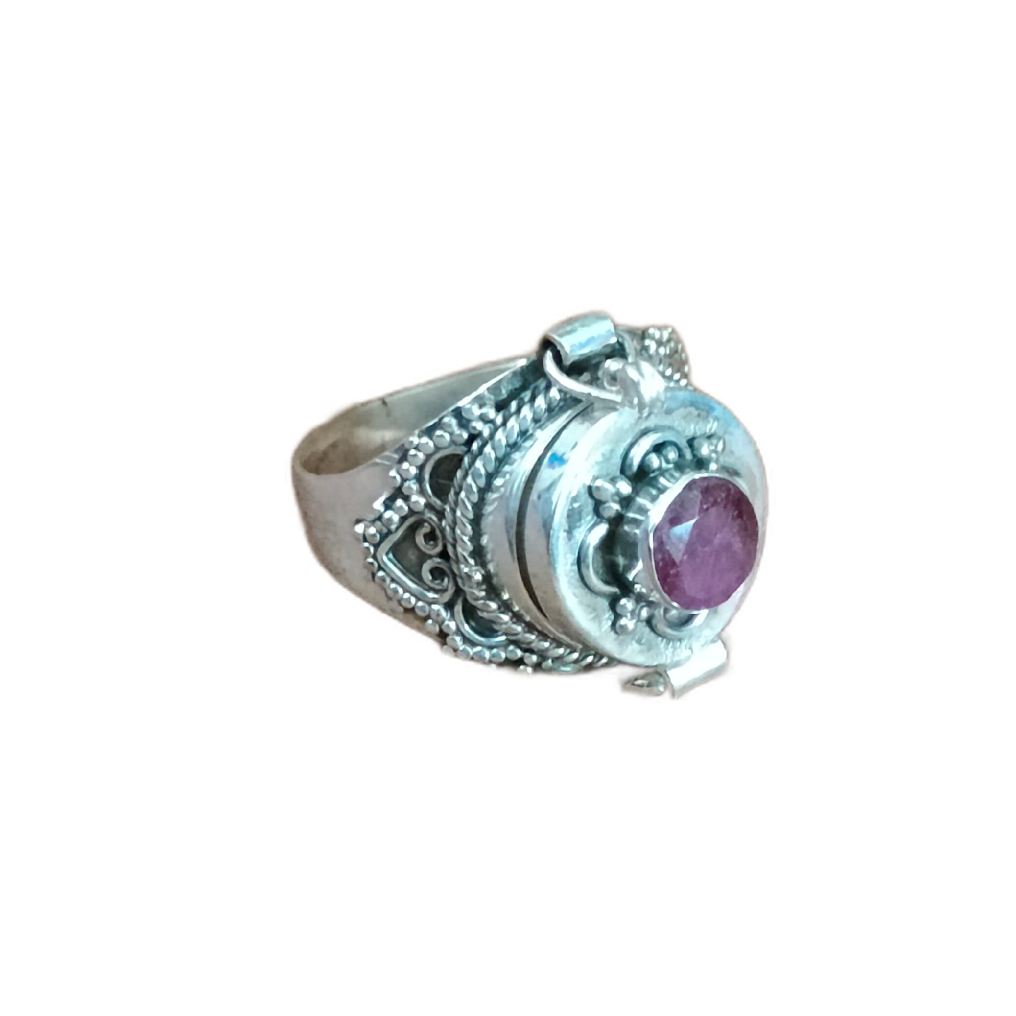 925 Sterling Silver Ruby Ring - Handmade Statement Jewelry for Women, Poison Box Locket Ring with Red Gemstone | Trendy Gift for Valentine's Day, Anniversary & Special Occasions
