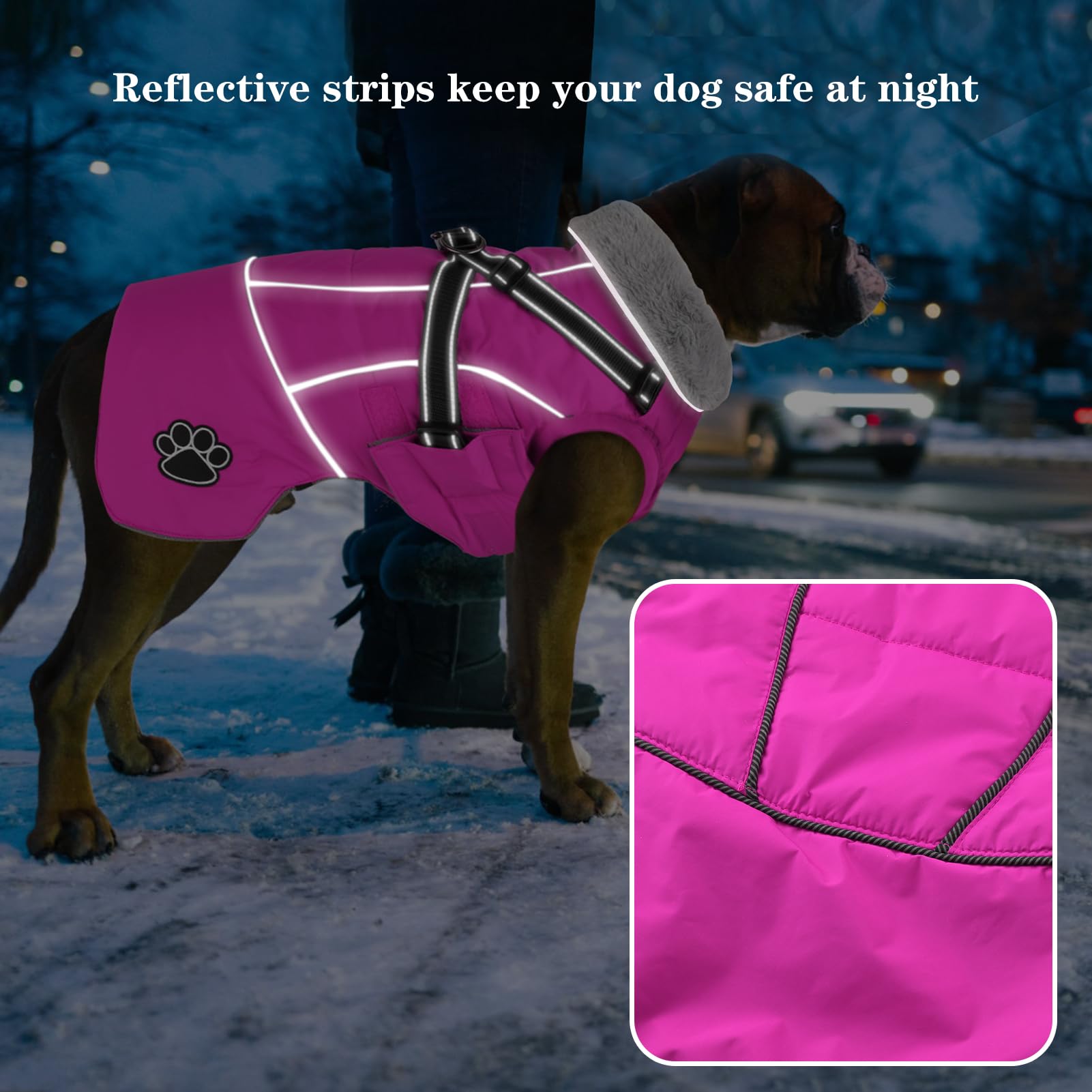 Doglay Reflective Waterproof Dog Coat with Harness - Adjustable Fleece Winter Jacket for Small, Medium & Large Dogs - Keep Pets Warm in Cold Weather for Outdoor Walks & Adventures
